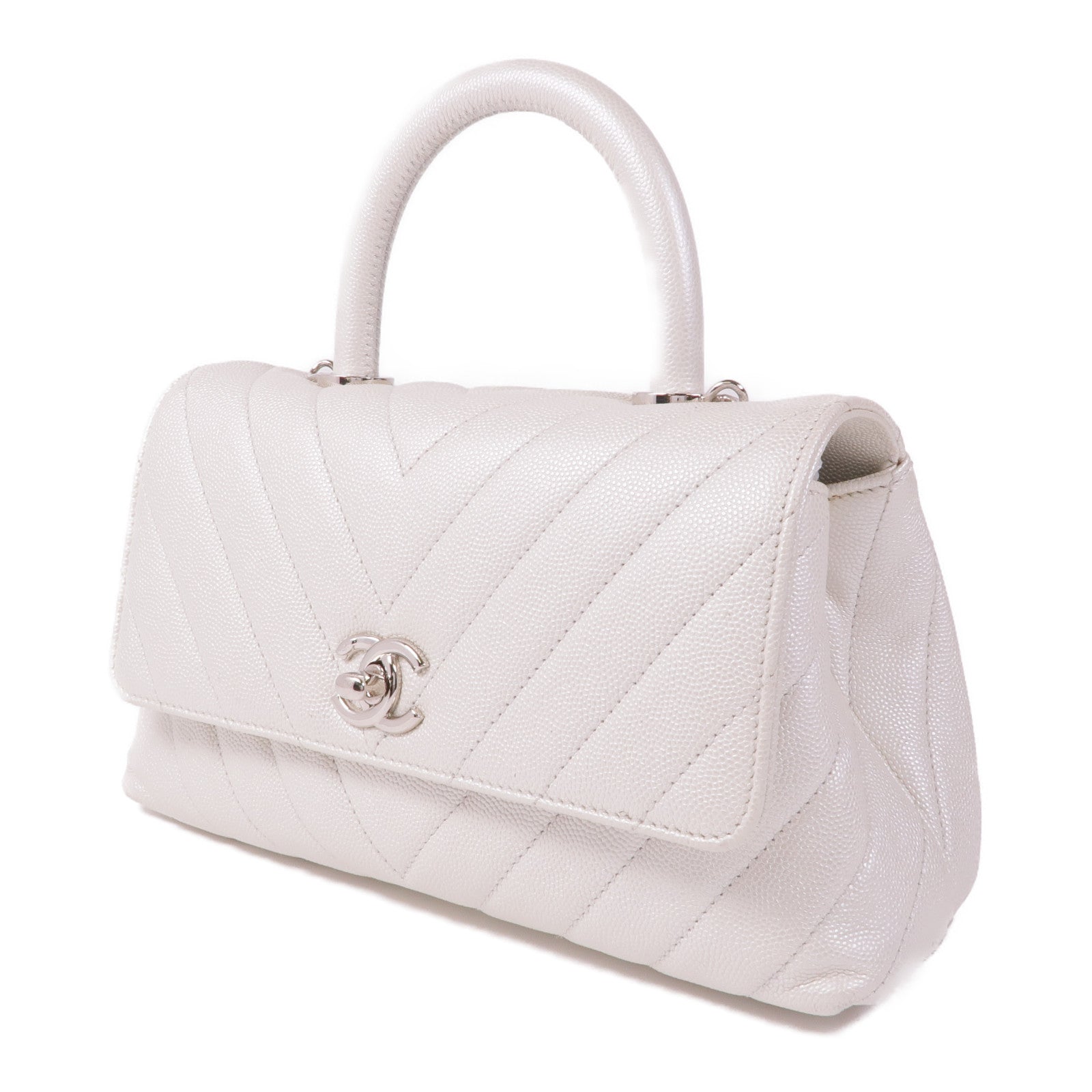 CHANEL 牛皮皮革Coco Handle銀扣鏈帶手挽肩背兩用袋