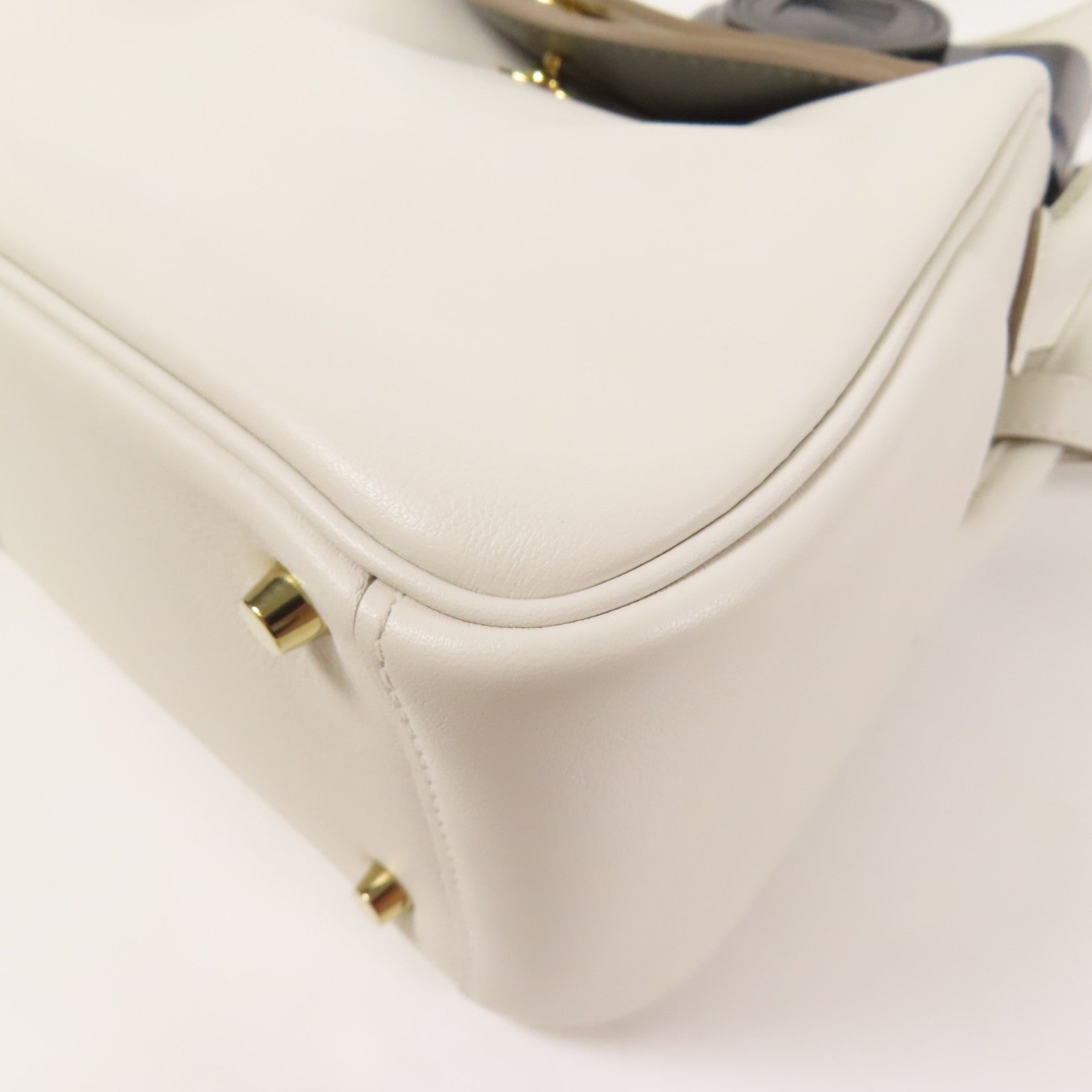 HERMES Swift皮革Mini Lindy金扣手挽肩背兩用袋White/Gris Meyer