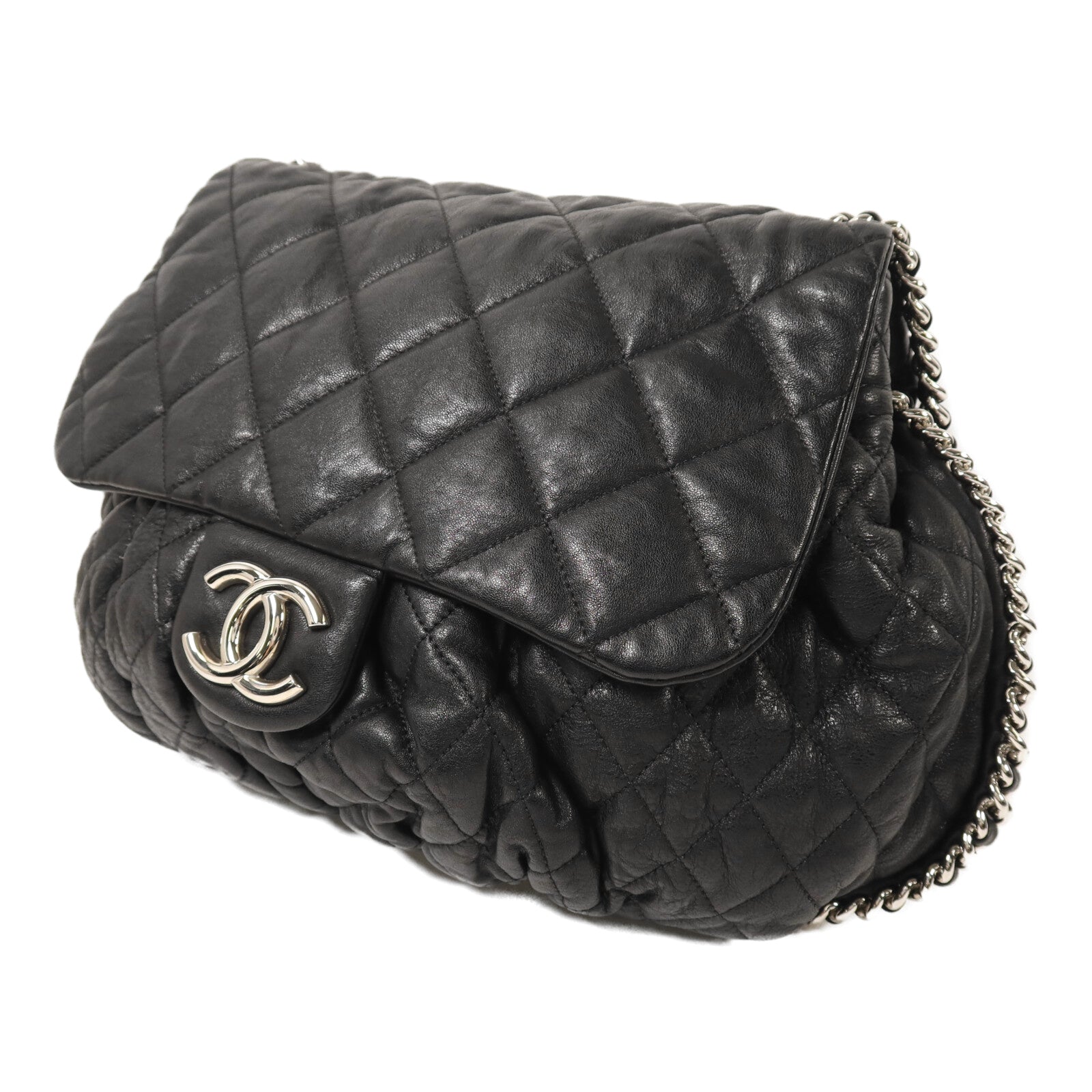 CHANEL 牛皮皮革Chain Shoulder銀扣鏈帶肩背袋