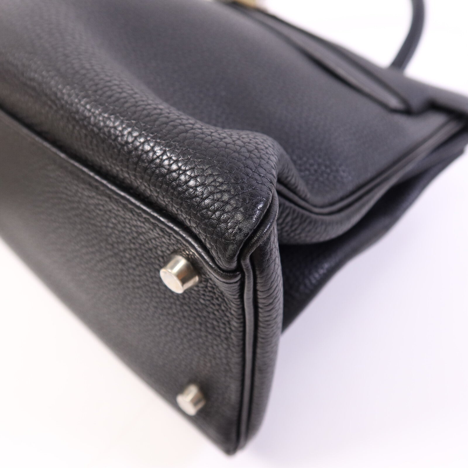 HERMES Clemence皮革Kelly 32銀扣手挽肩背兩用袋Noir