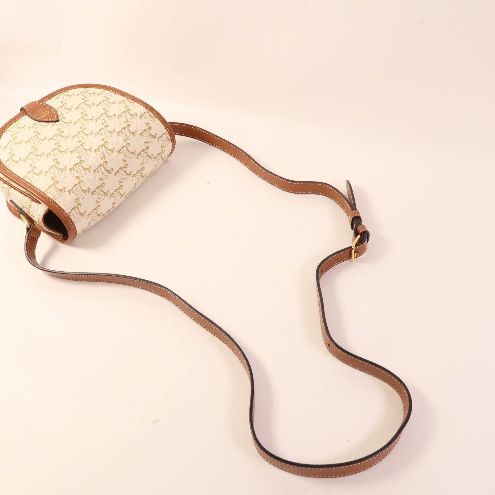 CELINE 塗層帆布Medium Folco In Triomphe金扣肩背袋