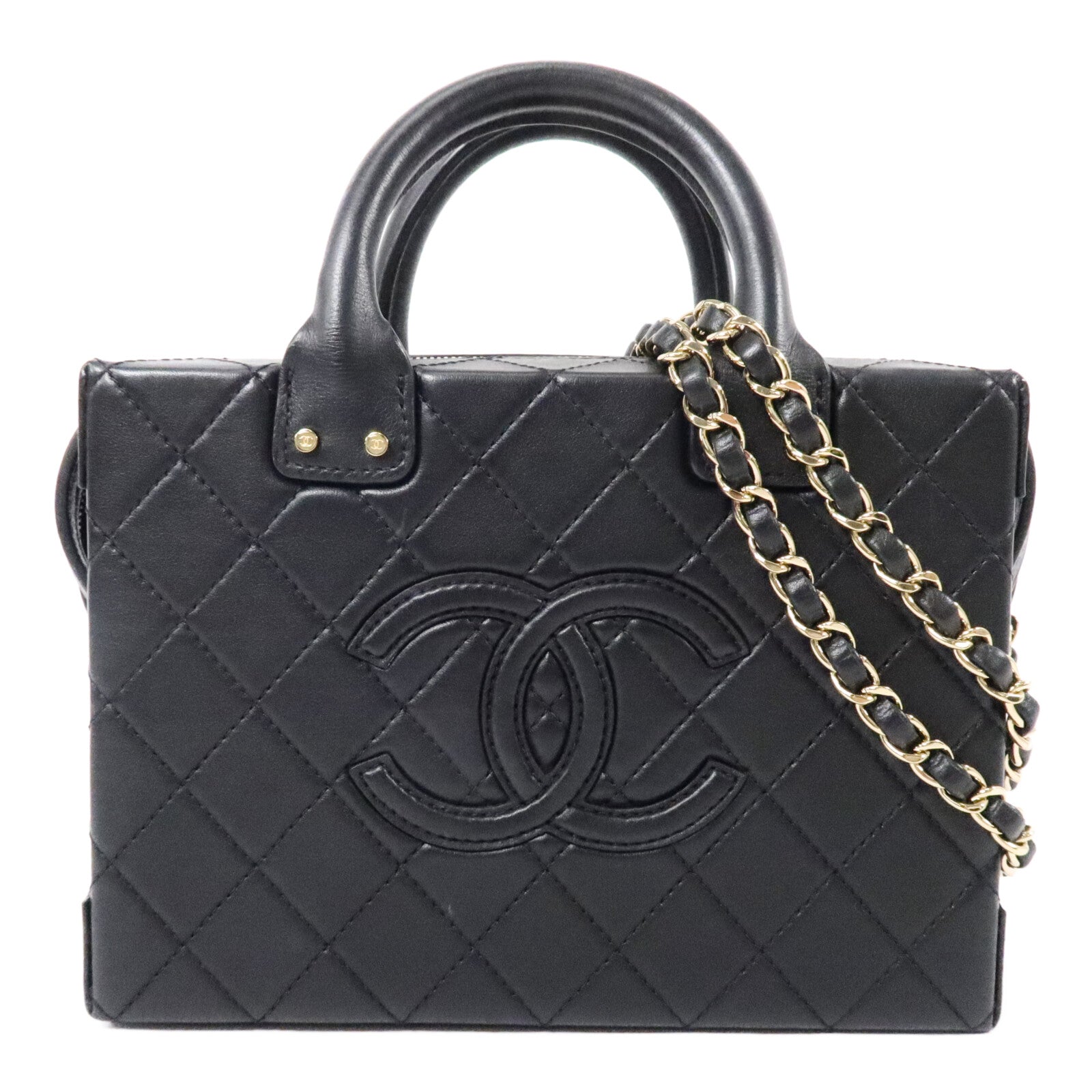 CHANEL 牛皮皮革Vanity Case鏈帶肩背袋
