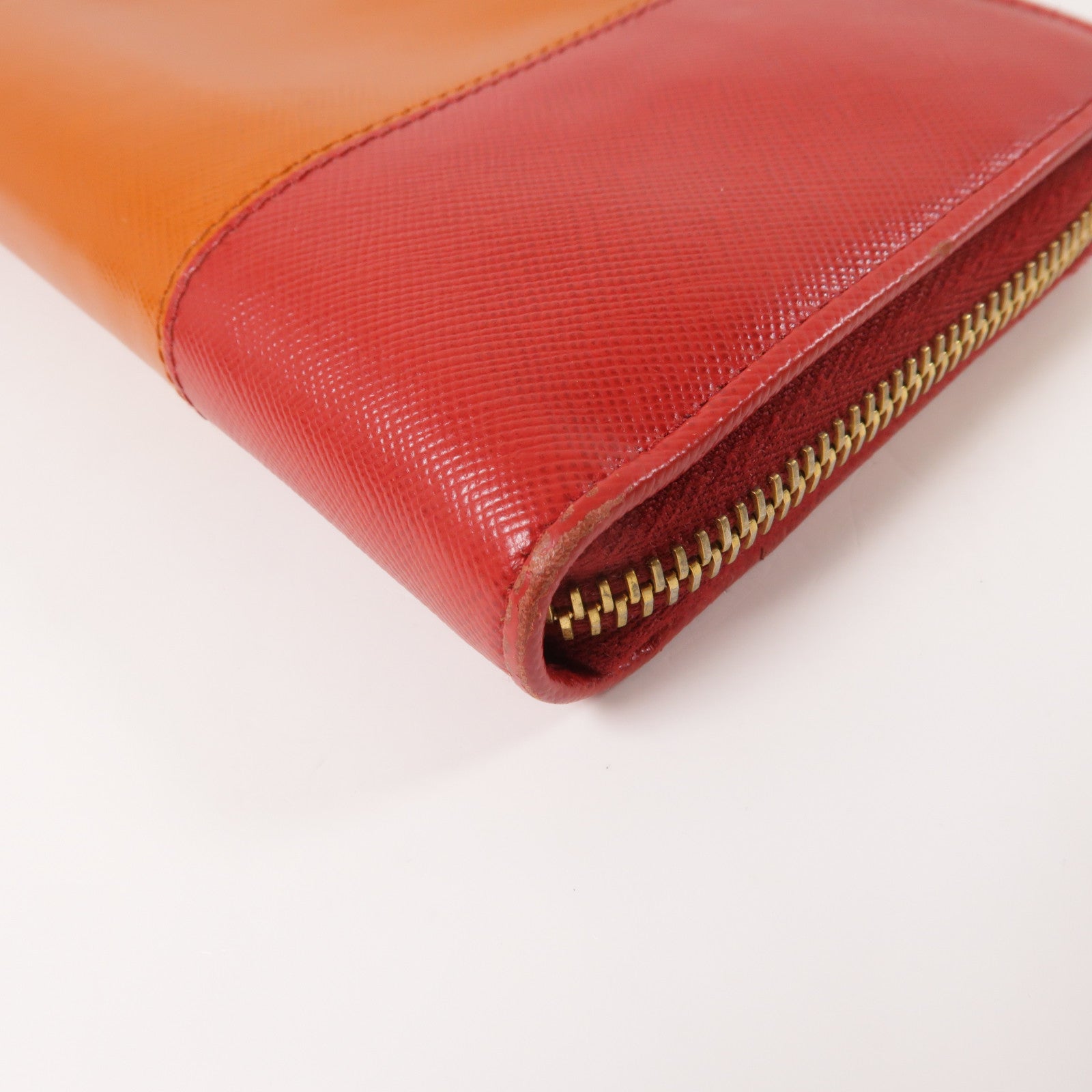 PRADA 【激減優惠】Saffiano皮革Long Wallet金扣長錢包橙色