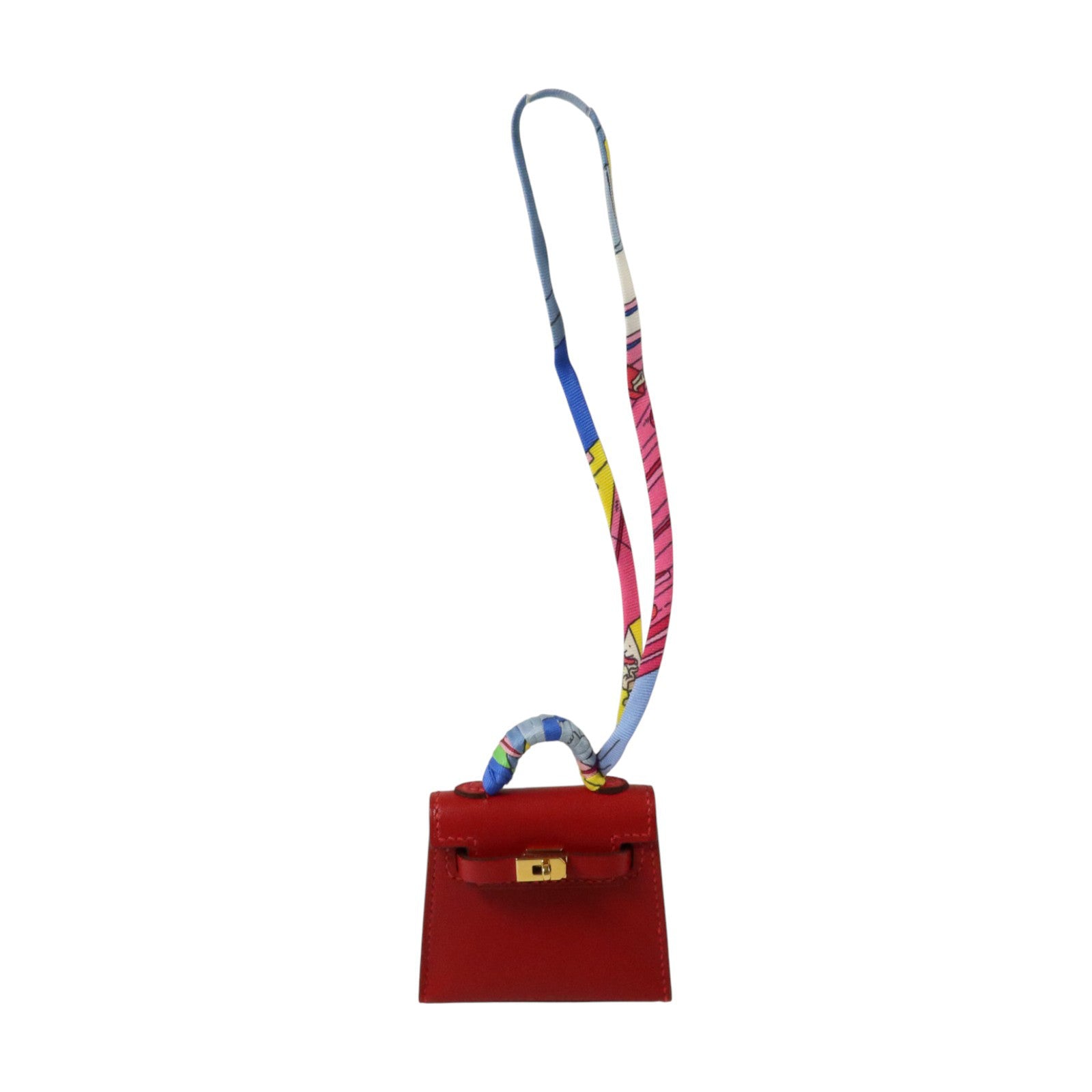HERMES Tadelakt皮革/絲質Mini Kelly Twilly Bag Charm金扣掛飾Rouge Vif