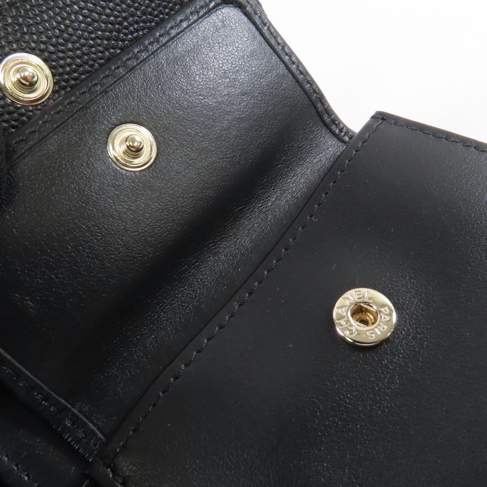 CHANEL 菱格Caviar皮革Short Wallet金扣短錢包黑色