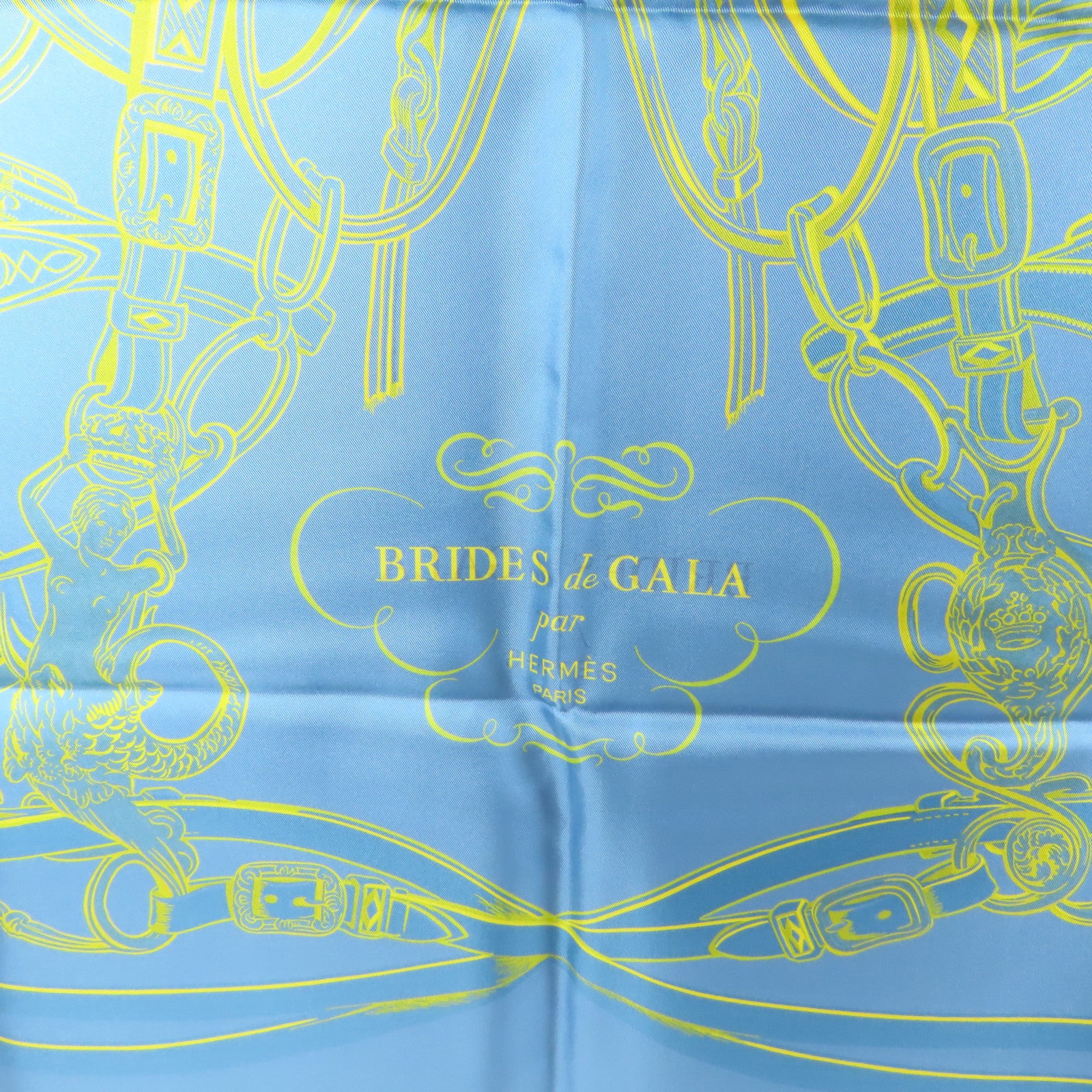 HERMES Scarf 90X90 Silk Pink Blue