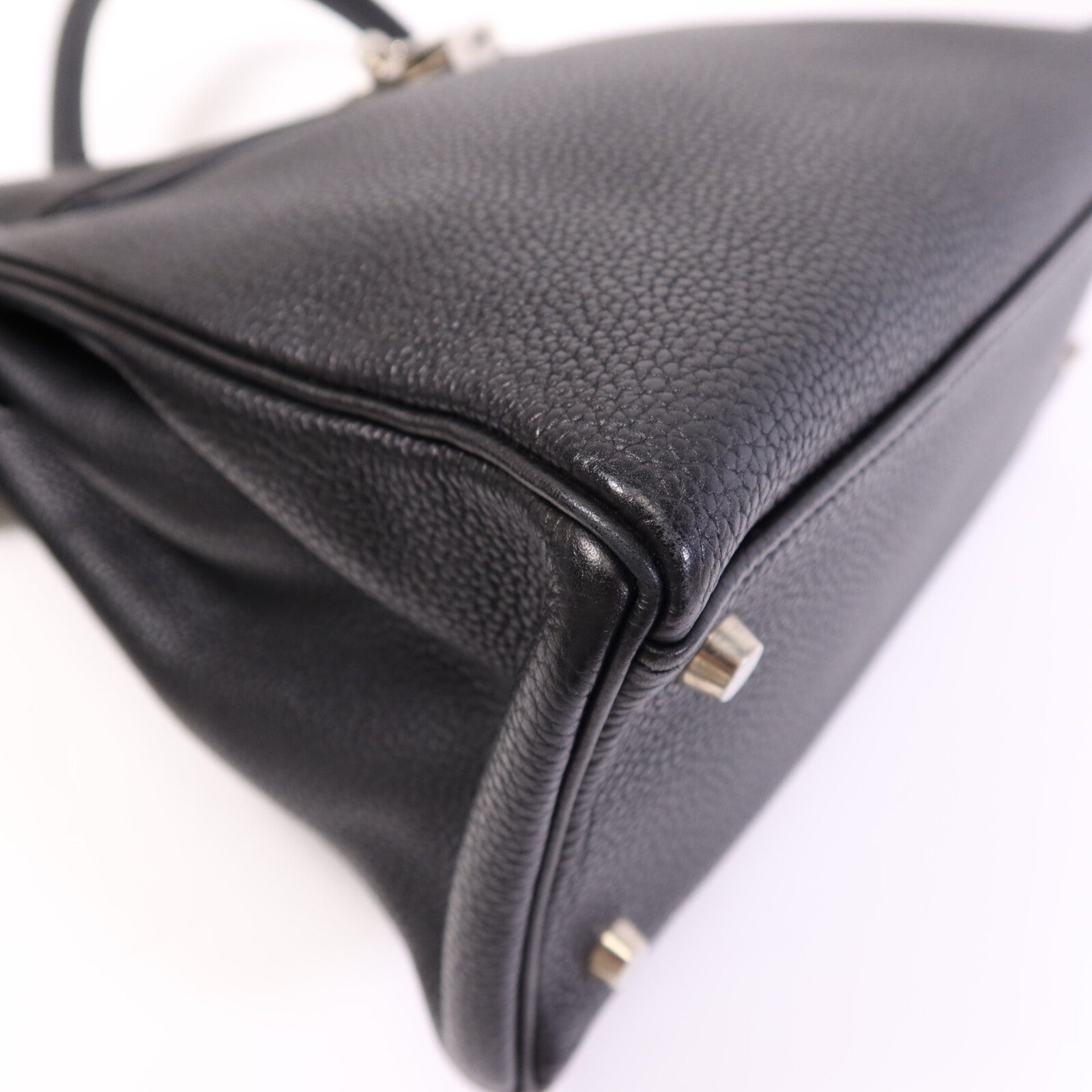HERMES Clemence皮革Kelly 32銀扣手挽肩背兩用袋Noir