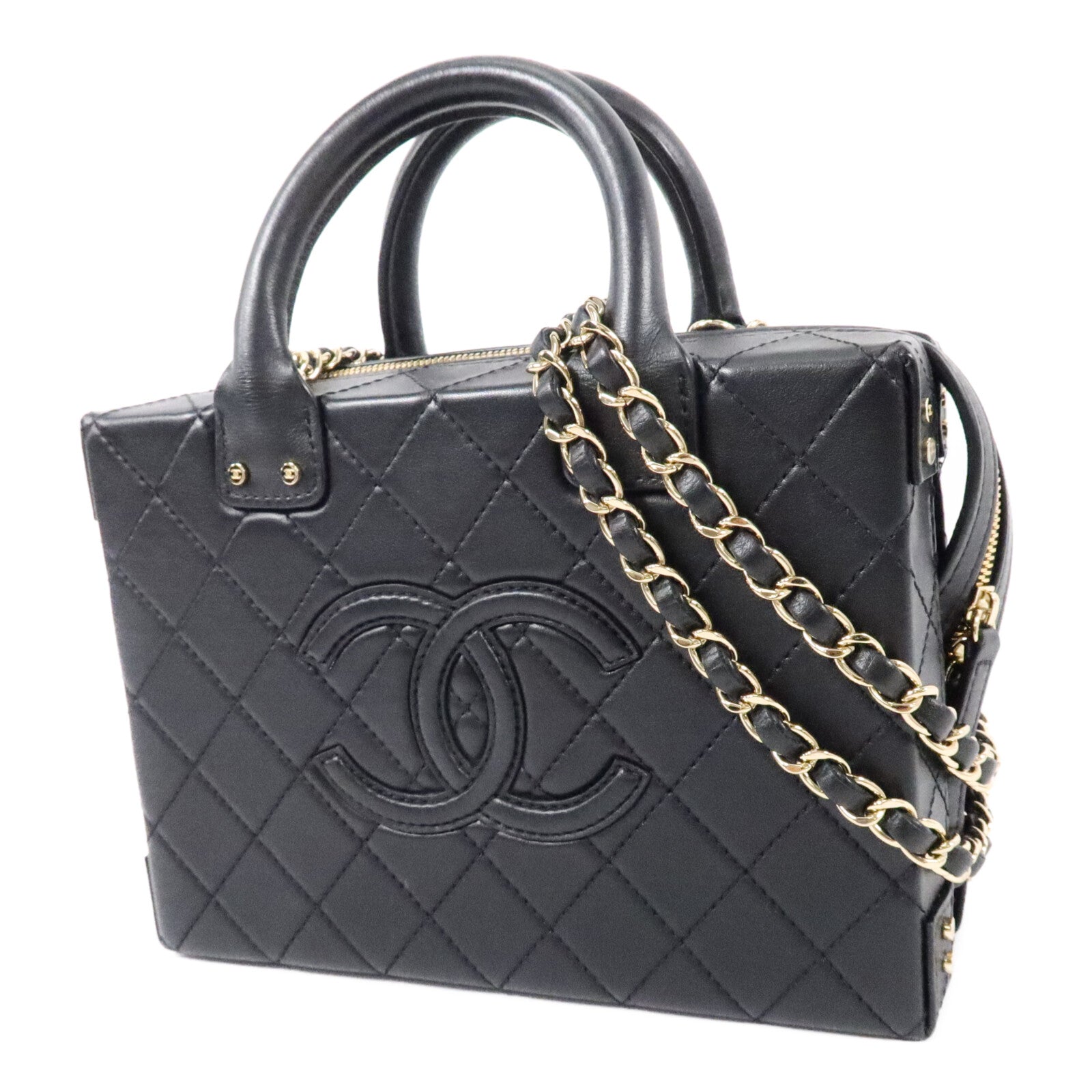 CHANEL 牛皮皮革Vanity Case鏈帶肩背袋