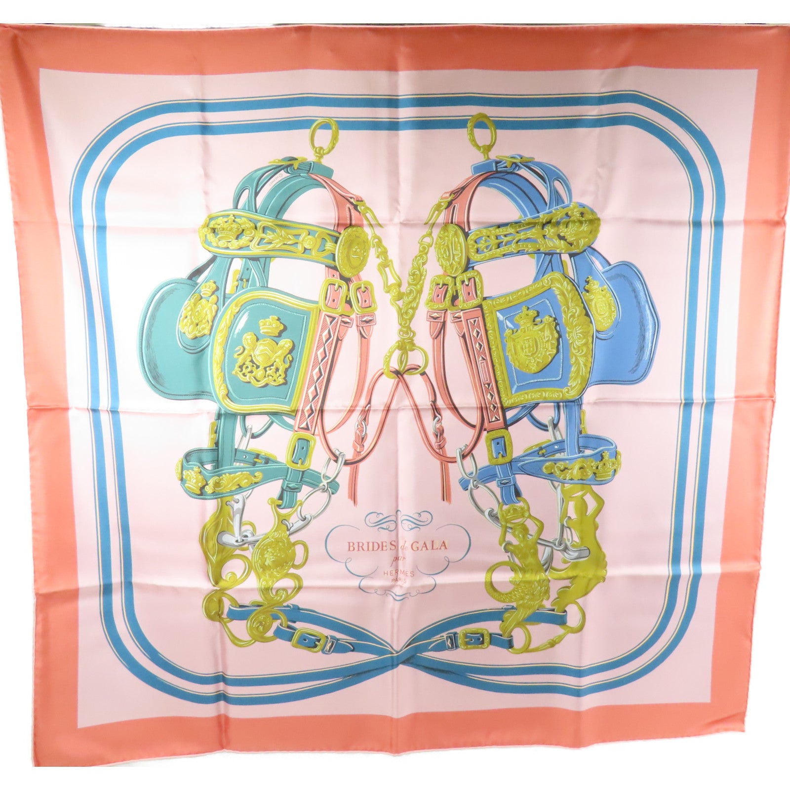HERMES Scarf 90X90 Silk Pink Blue