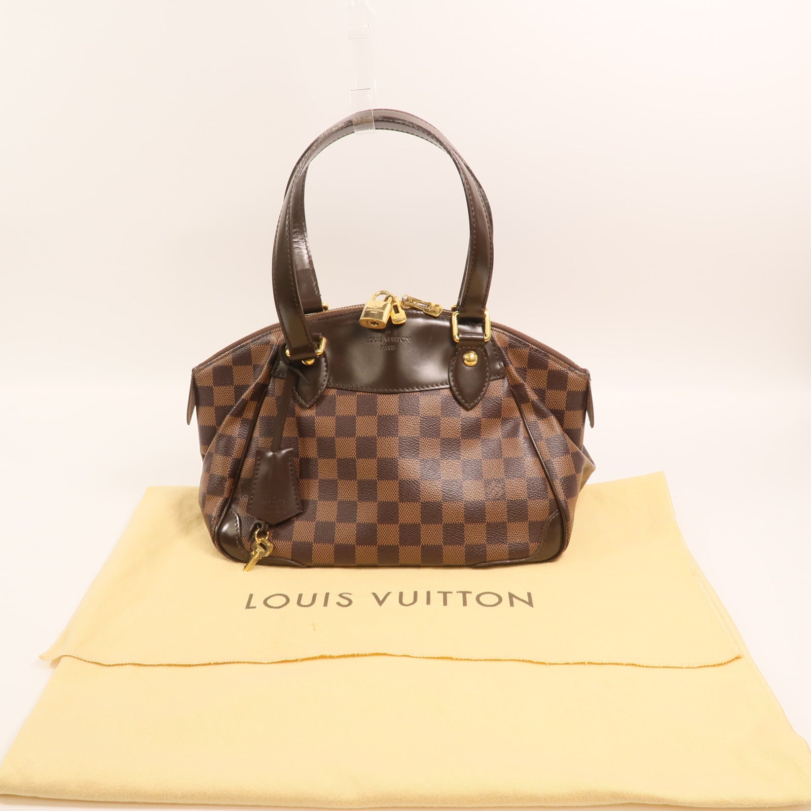 LOUIS VUITTON Damier Verona PM金扣肩背袋棕色