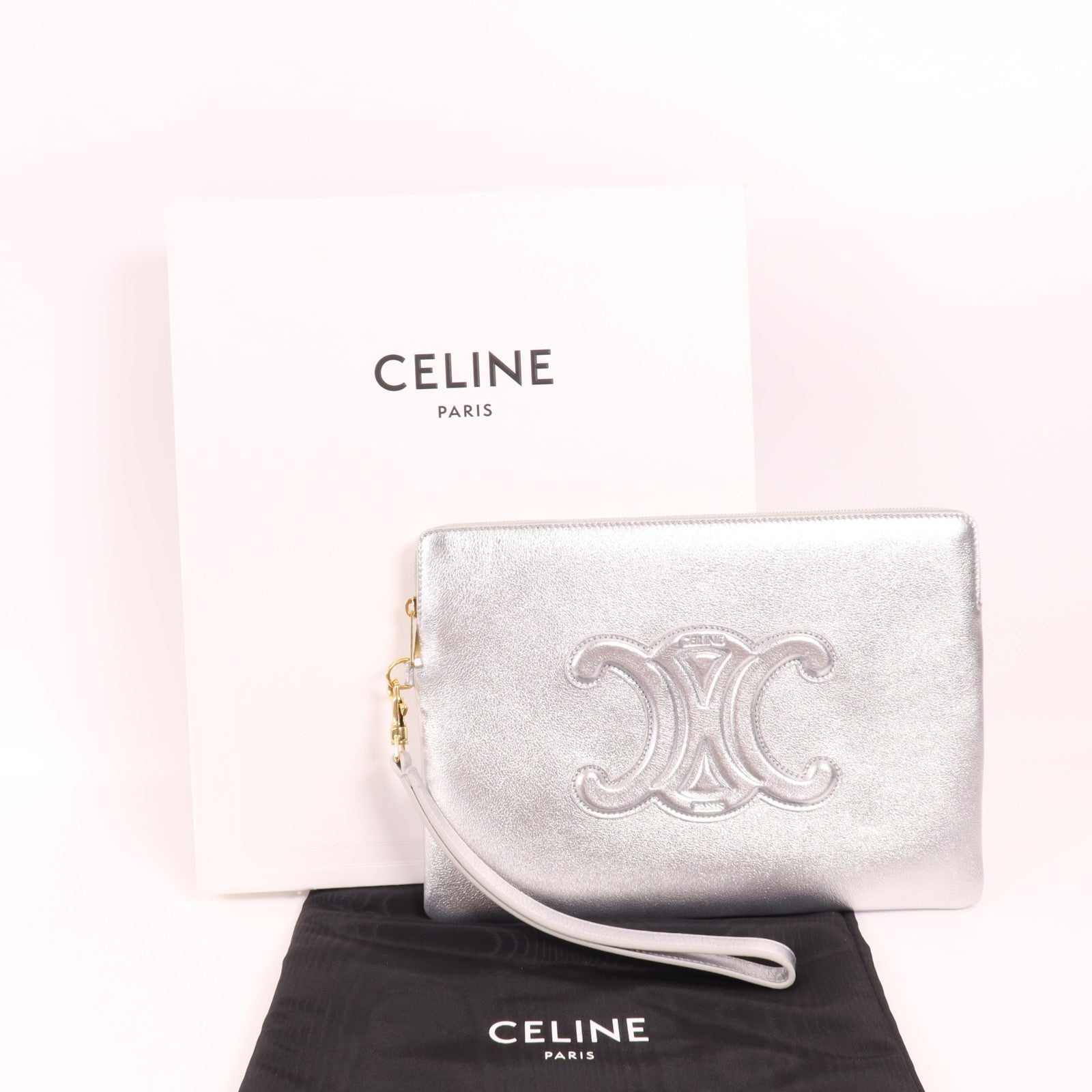 CELINE 牛皮皮革Clutch金扣手拿包