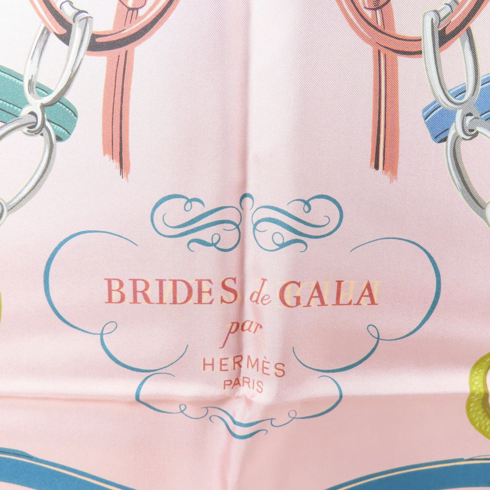 HERMES Scarf 90X90 Silk Pink Blue