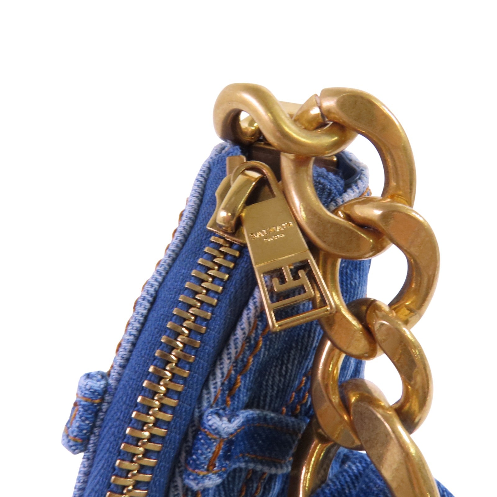 BALMAIN 牛仔布1954 Soft Moon金扣手挽肩背兩用袋