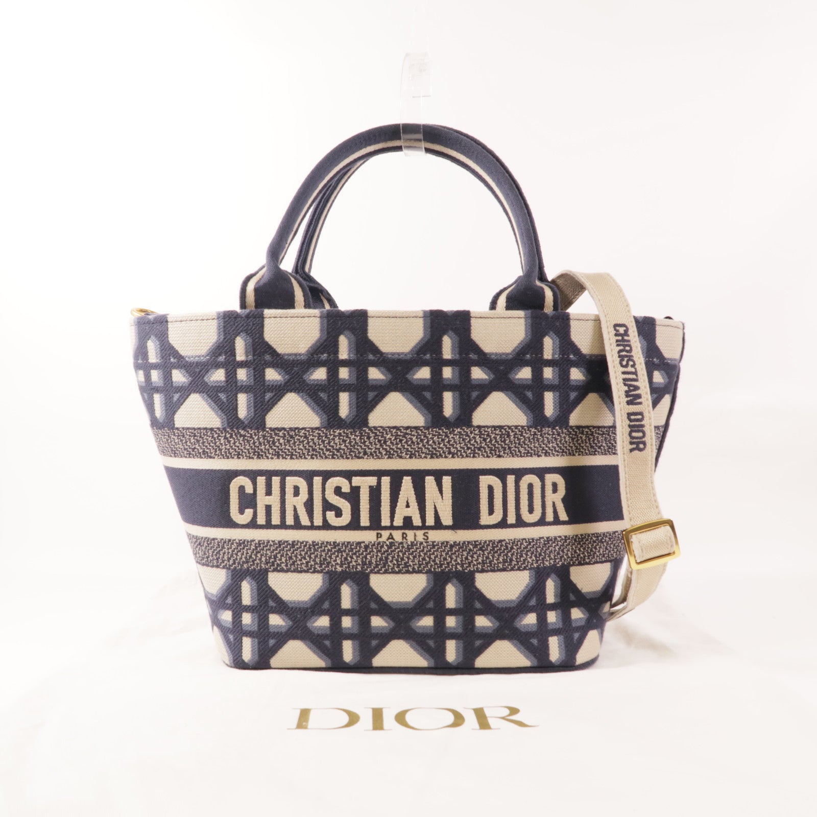 Dior CD GHW Hat Basket 2 Way Bag Canvas Navy/Beige