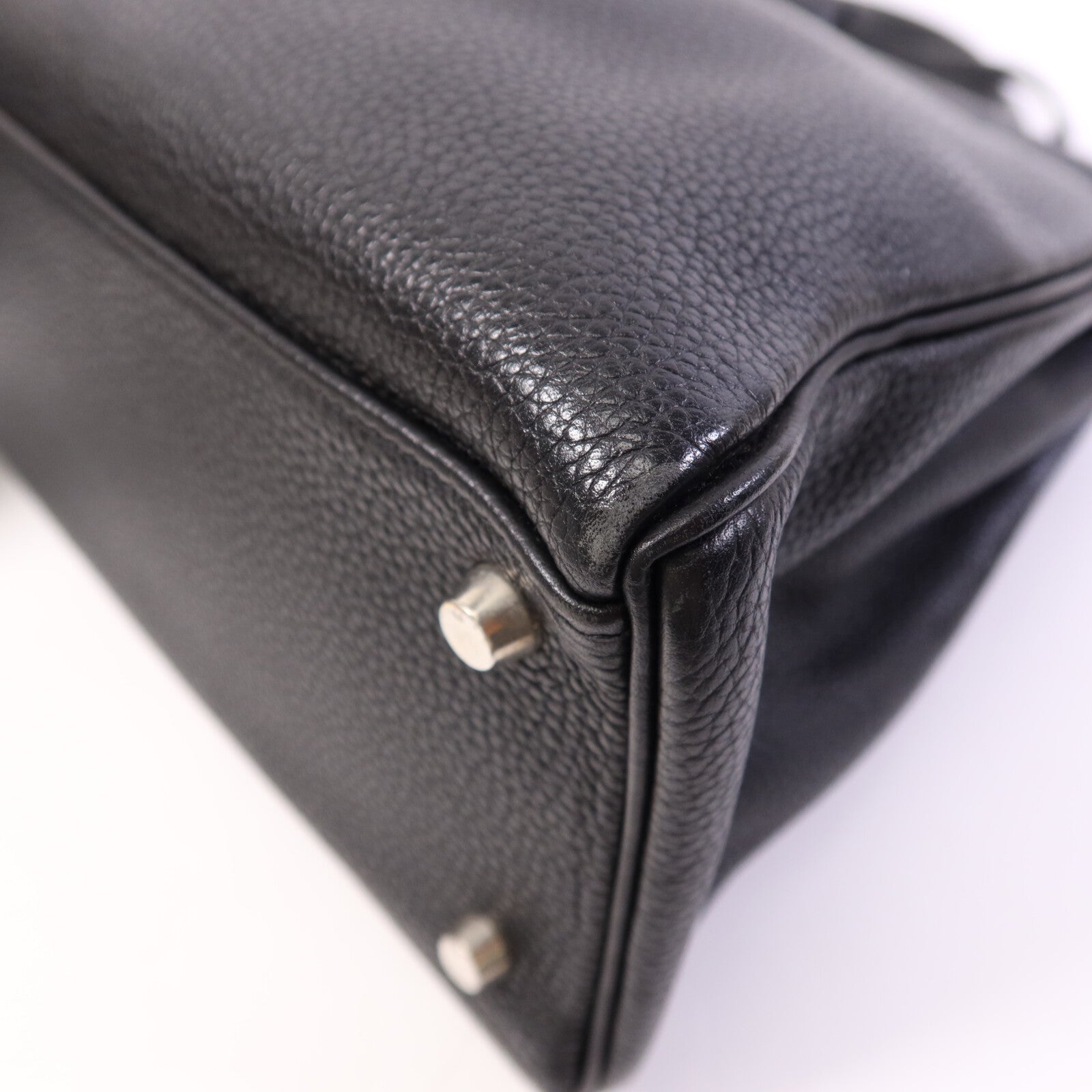 HERMES Clemence皮革Kelly 32銀扣手挽肩背兩用袋Noir