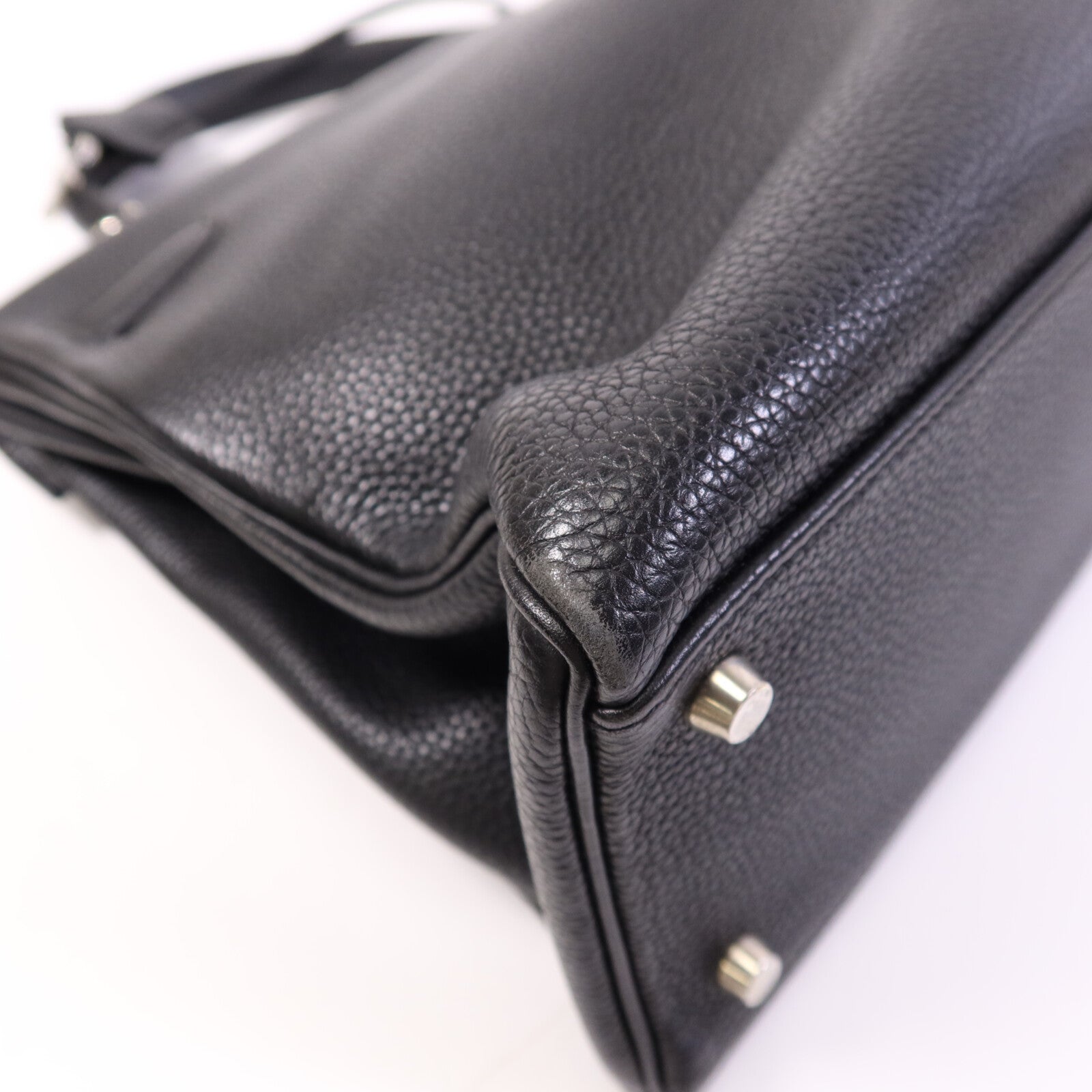 HERMES Clemence皮革Kelly 32銀扣手挽肩背兩用袋Noir