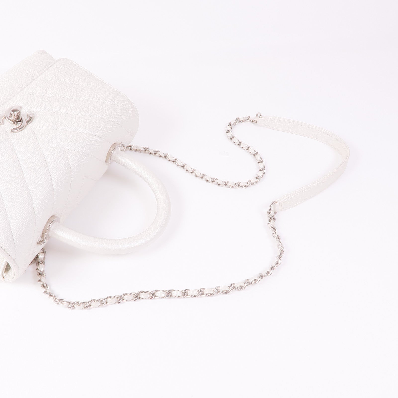 CHANEL 牛皮皮革Coco Handle銀扣鏈帶手挽肩背兩用袋