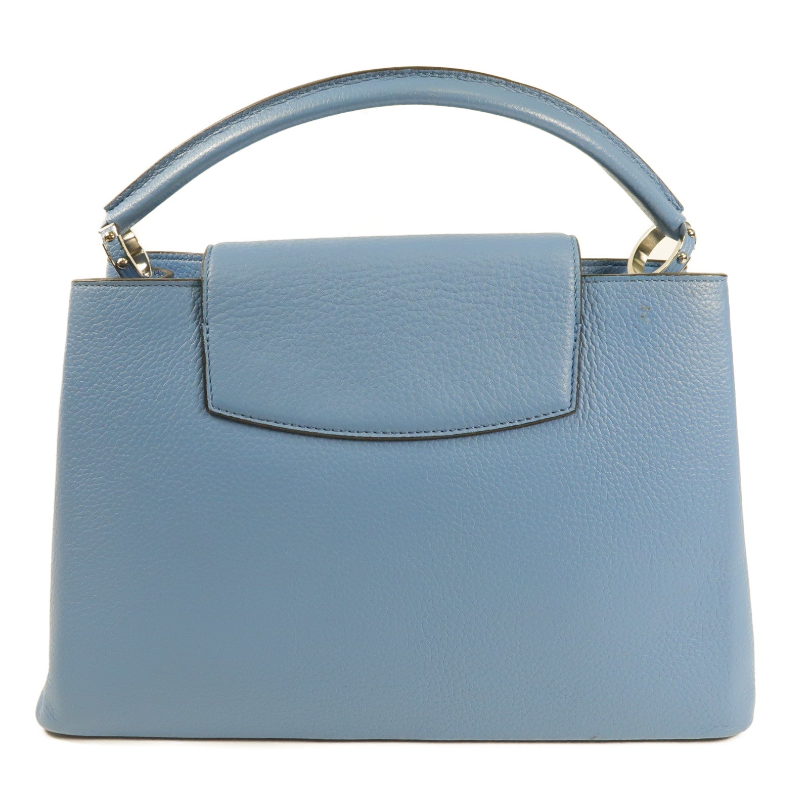 LOUIS VUITTON 牛皮皮革Capucines MM銀扣手挽袋藍色