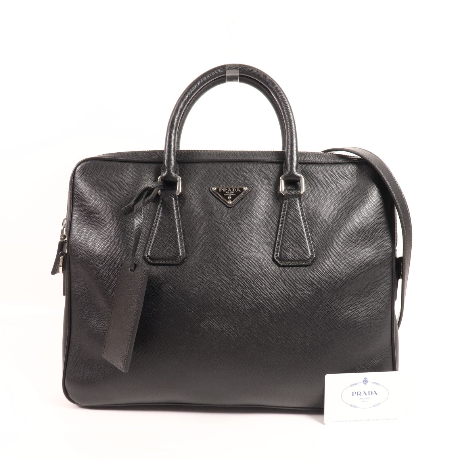 PRADA 牛皮皮革Work Bag銀扣公事包