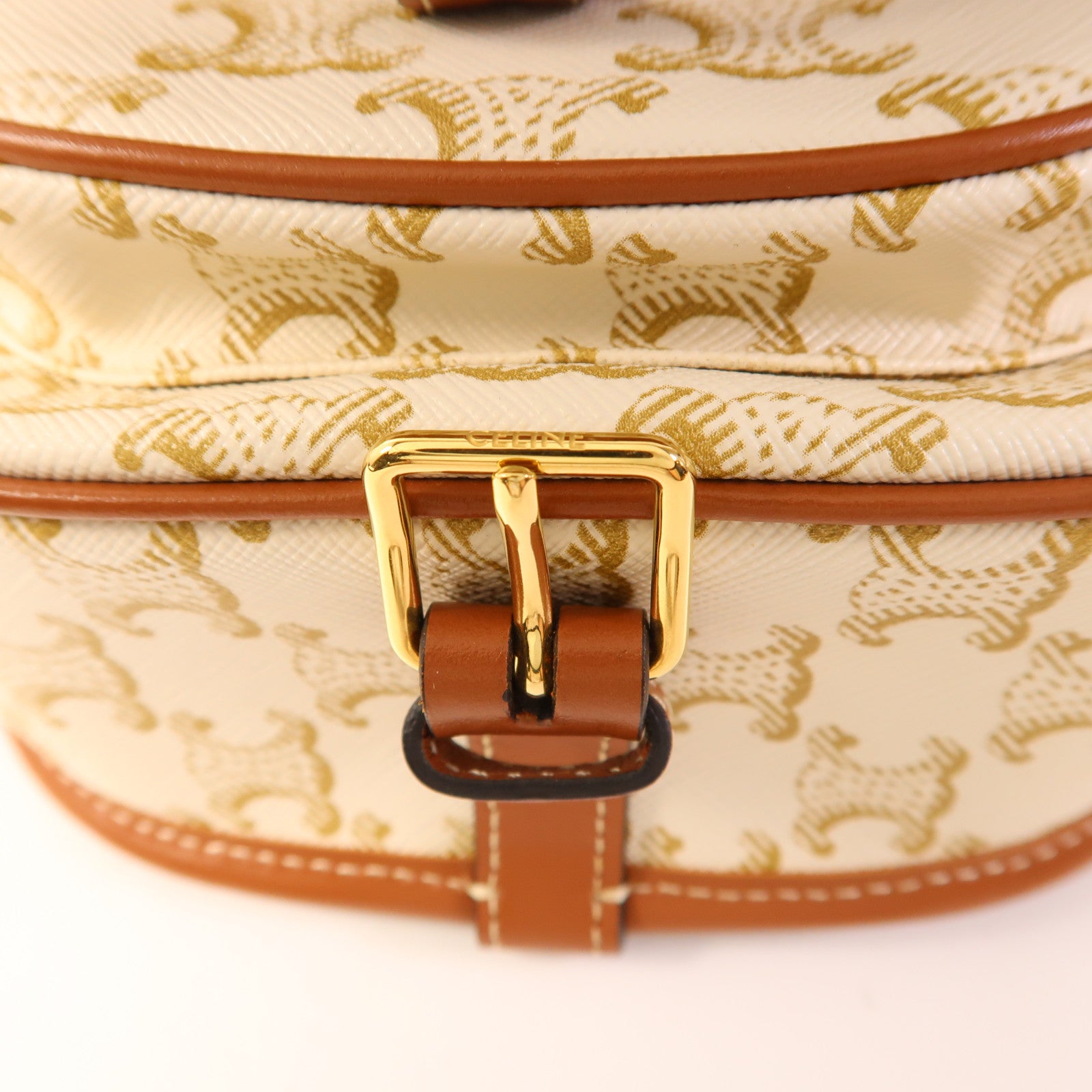 CELINE 塗層帆布Medium Folco In Triomphe金扣肩背袋