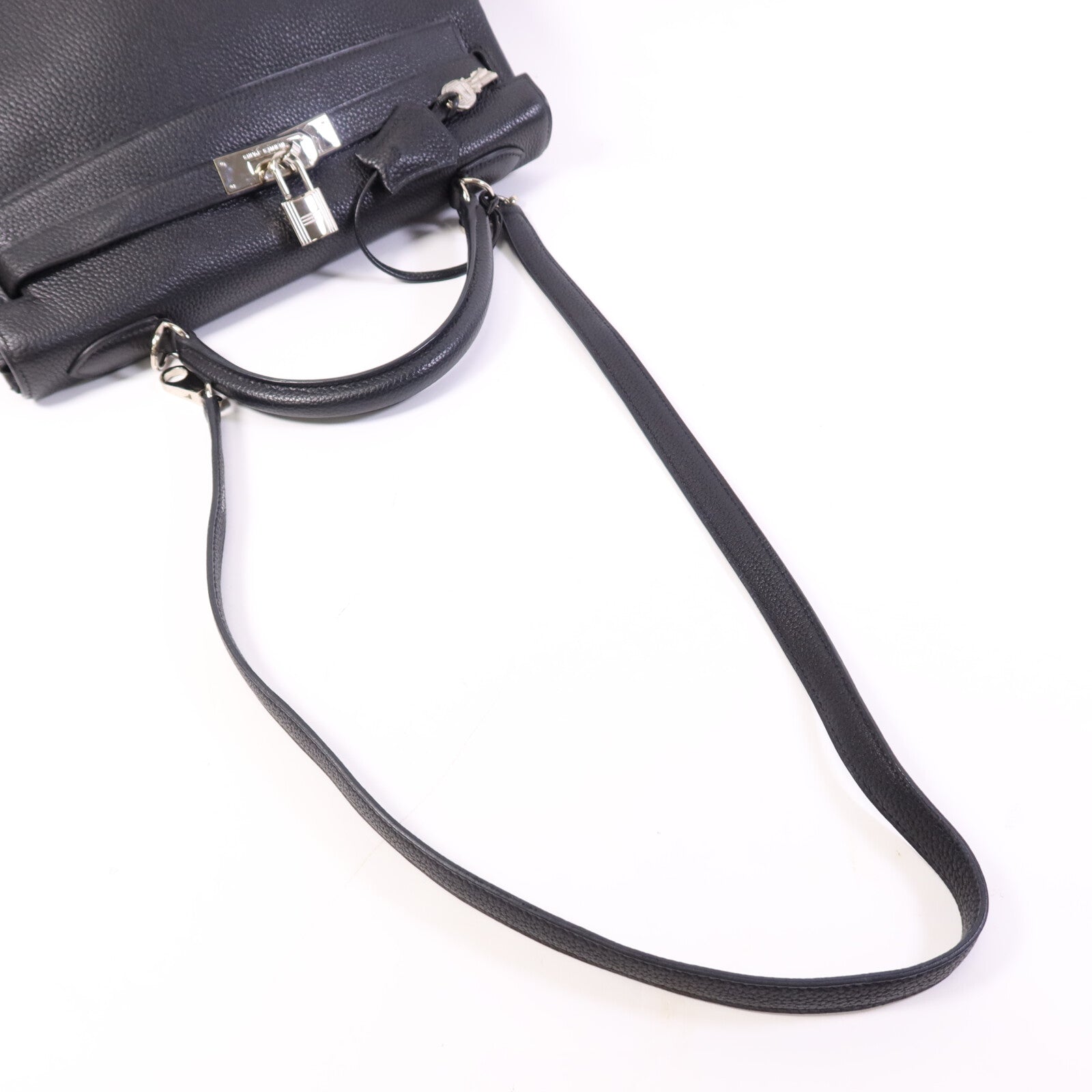 HERMES Clemence皮革Kelly 32銀扣手挽肩背兩用袋Noir