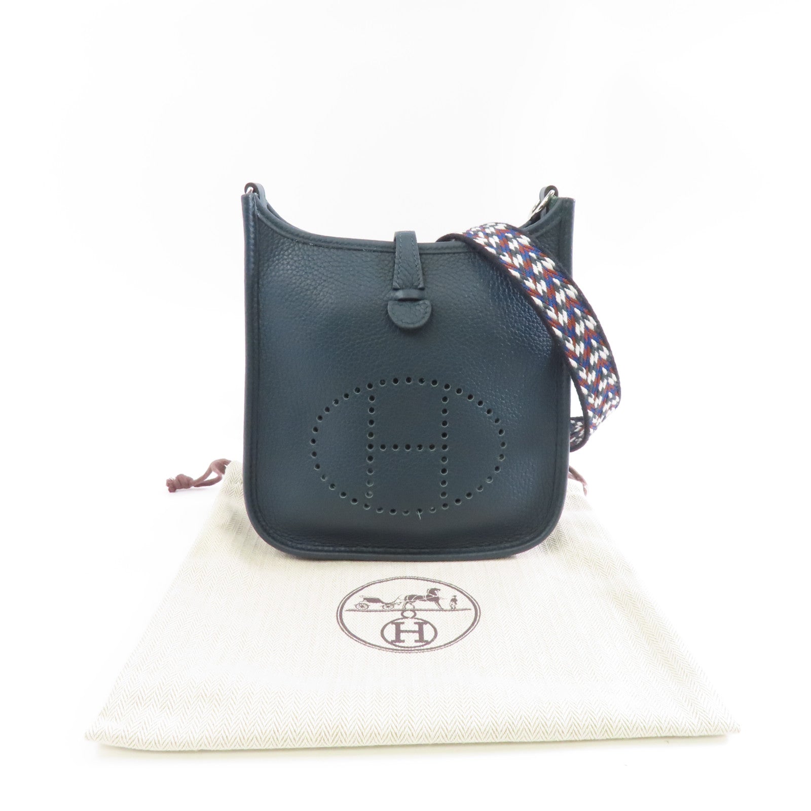 HERMES Clemence皮革Evelyne TPM銀扣肩背袋深綠色
