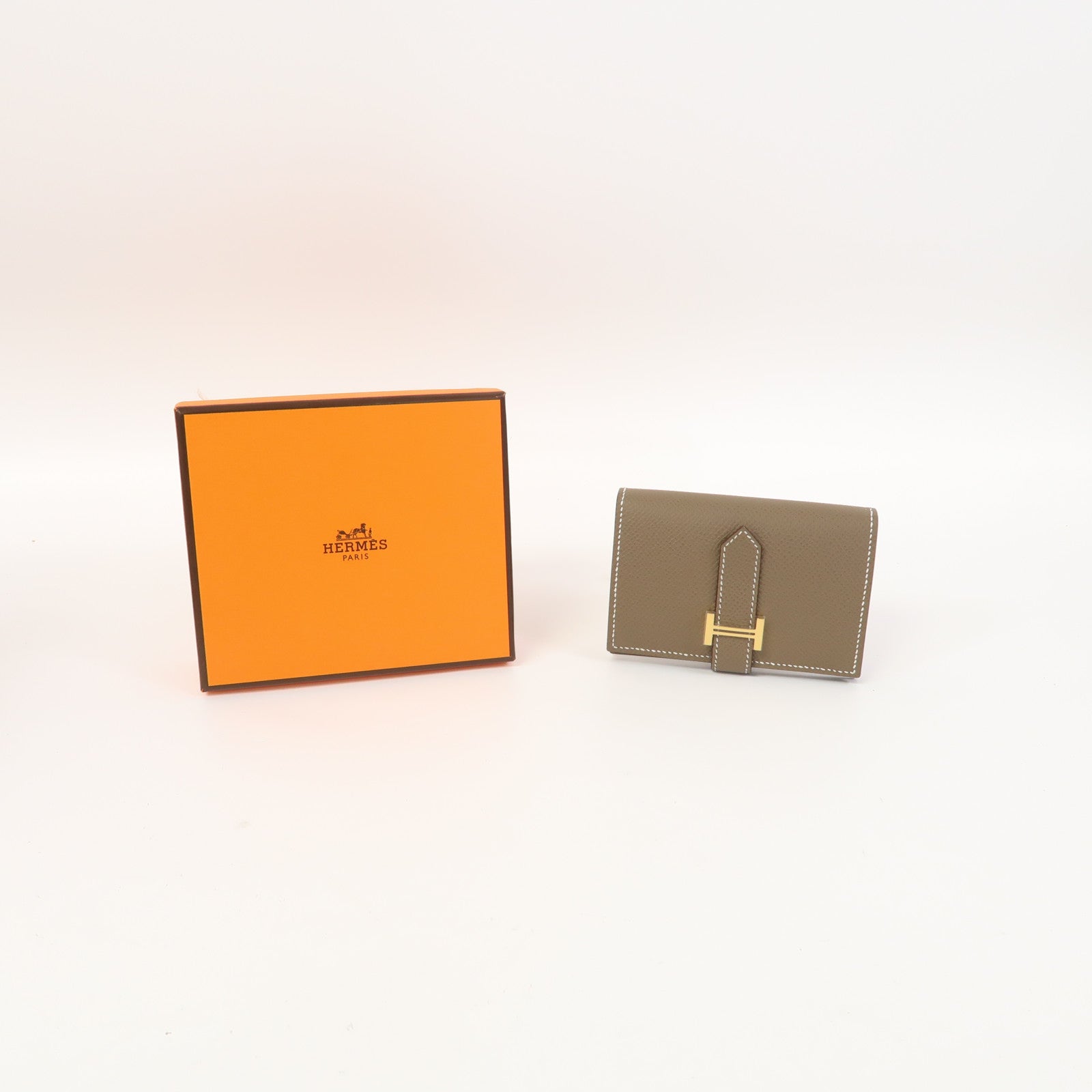 HERMES Epsom皮革Bearn Mini Wallet金扣錢包大象灰色