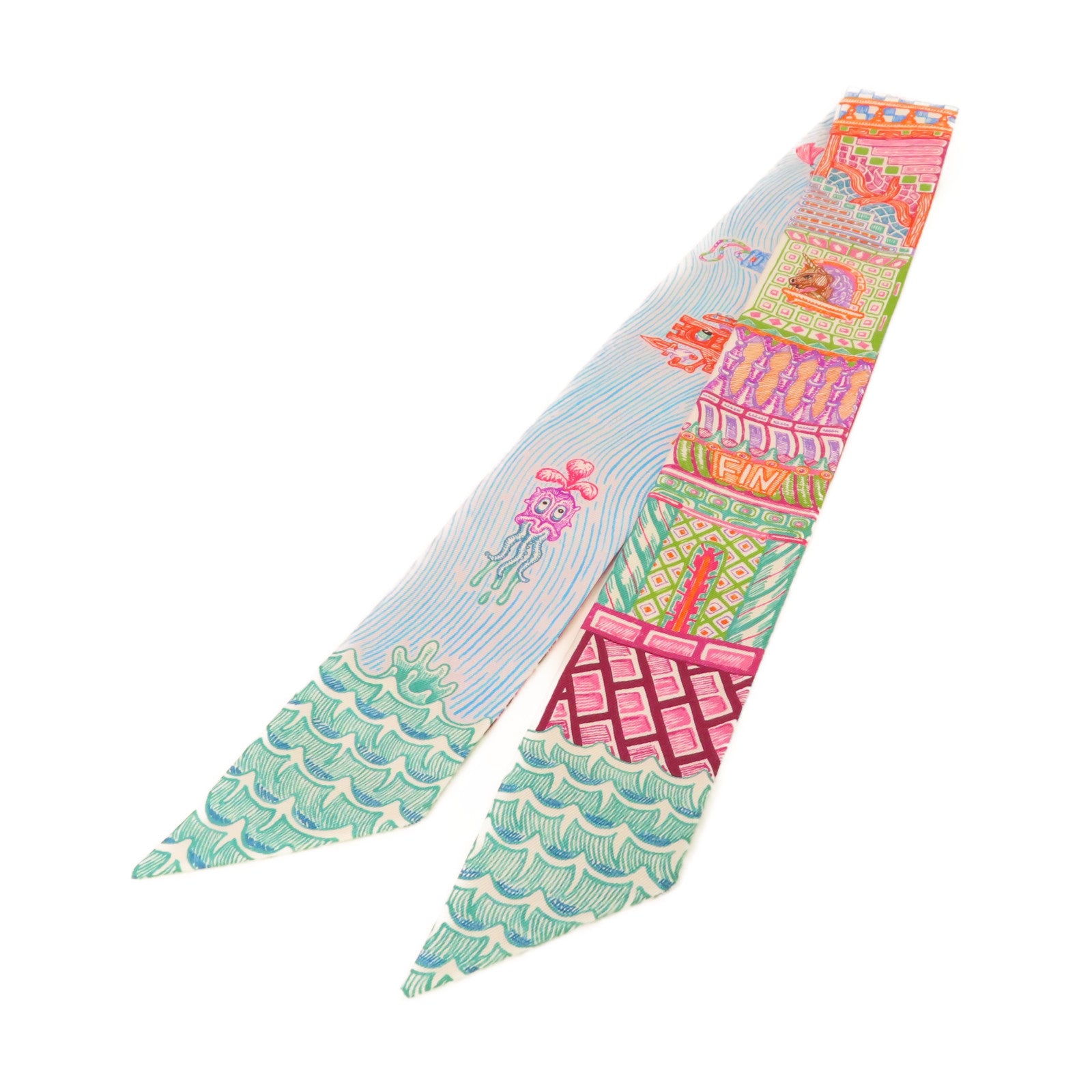 HERMES 【激減優惠】絲質Twilly絲巾藍色/紫色/彩色