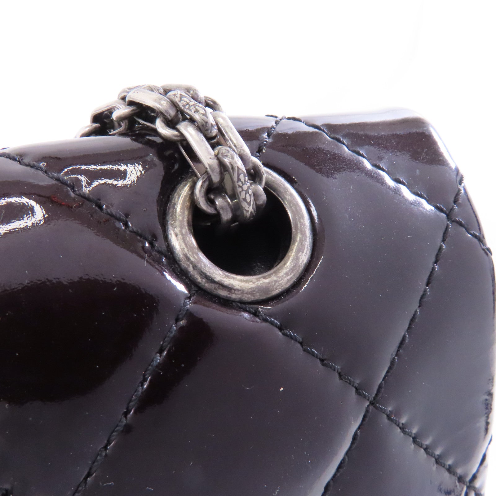 CHANEL 菱格漆皮皮革2.55 Chain Shoulder銀扣鏈帶肩背袋黑色