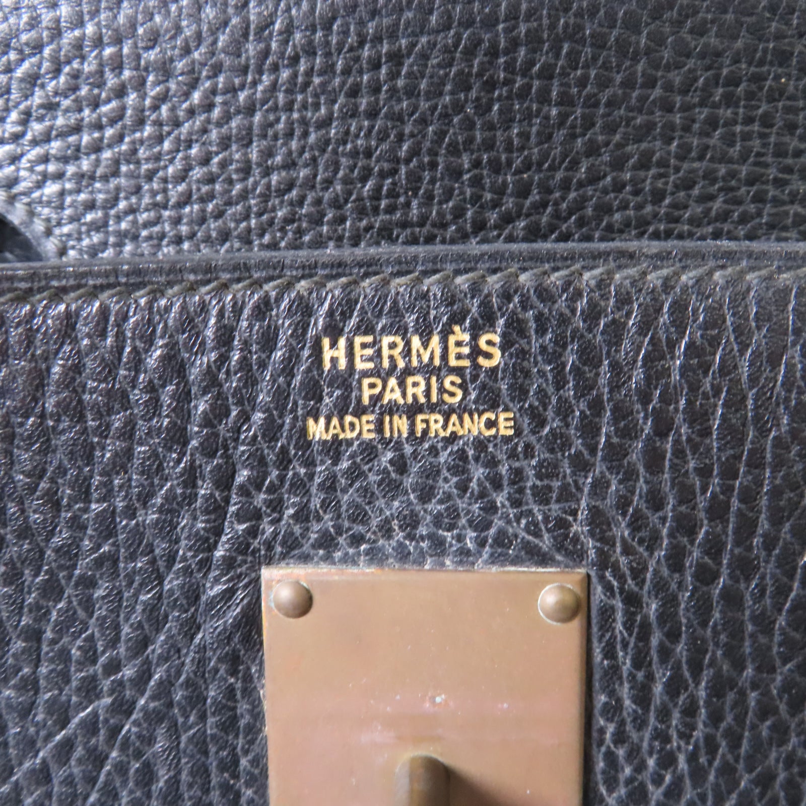 HERMES Ardennes皮革Haut A Courroie金扣手挽袋Noir/黑色