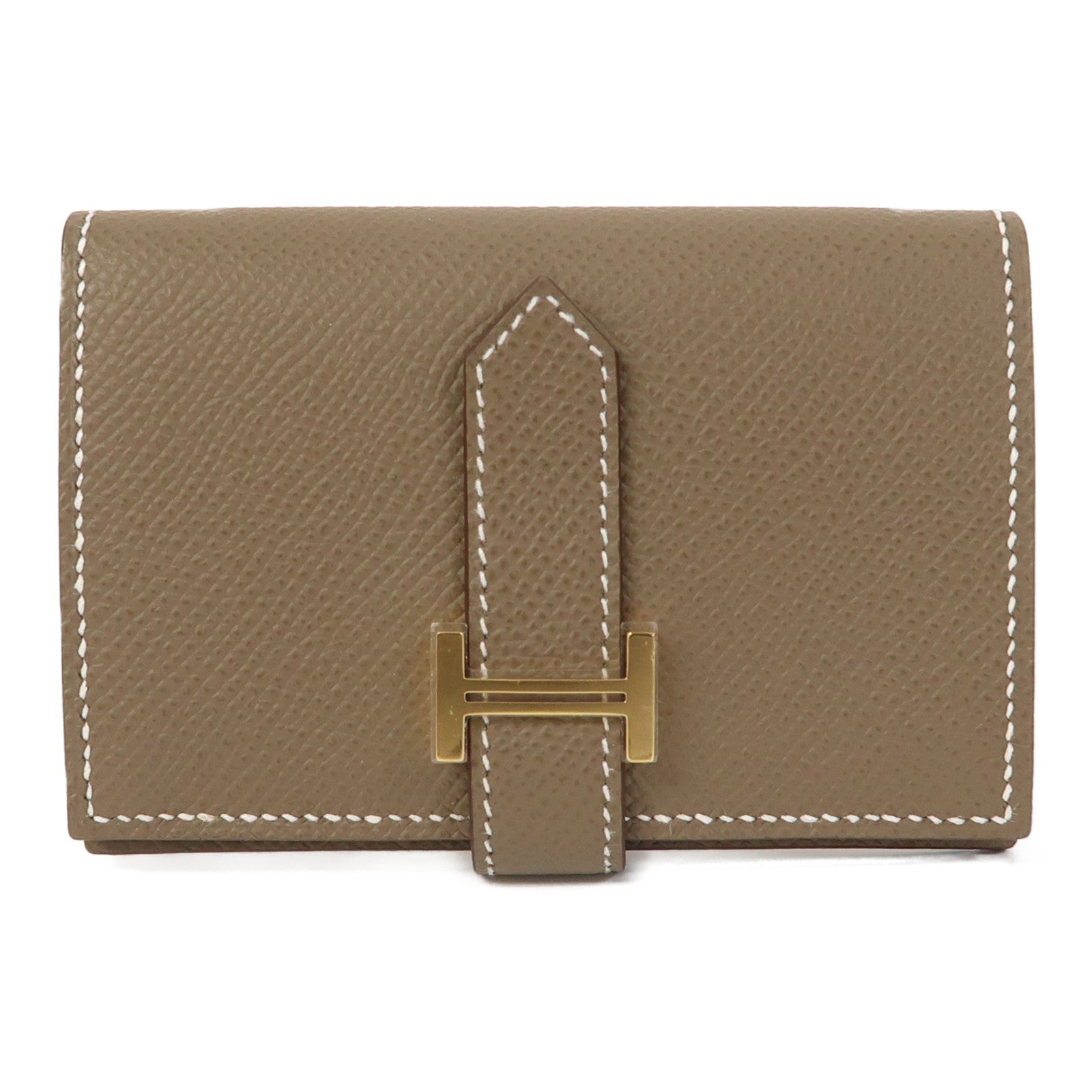 HERMES Epsom皮革Bearn Mini Wallet金扣錢包大象灰色