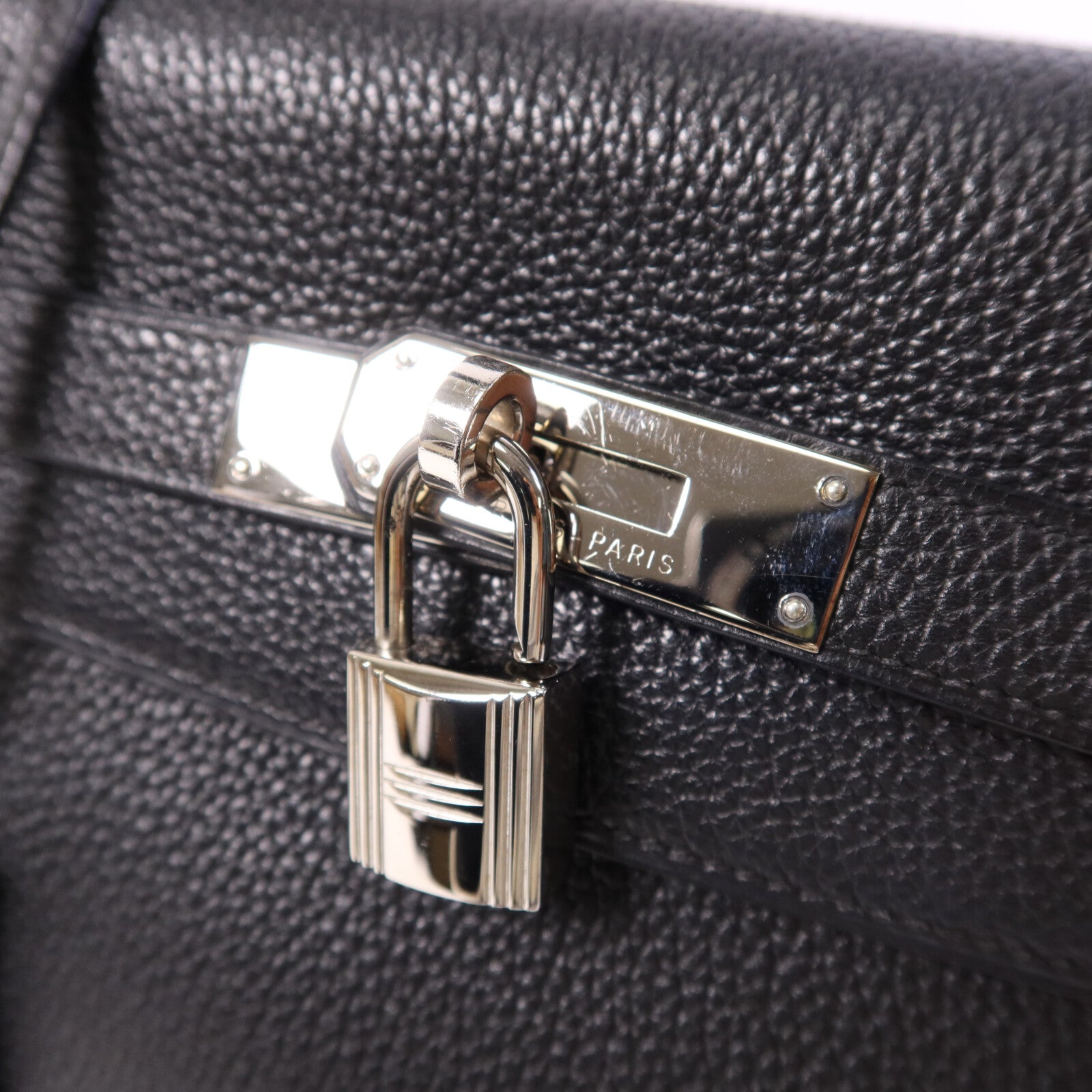 HERMES Clemence皮革Kelly 32銀扣手挽肩背兩用袋Noir