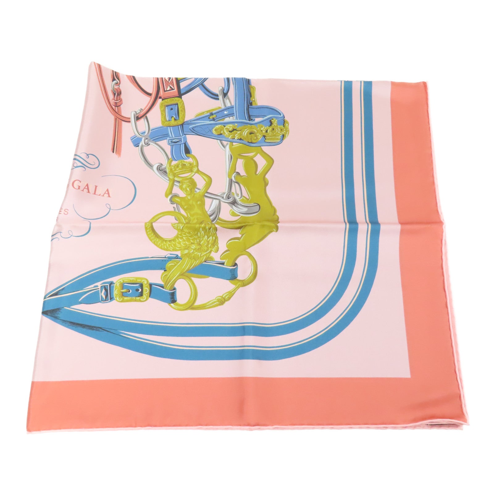 HERMES Scarf 90X90 Silk Pink Blue