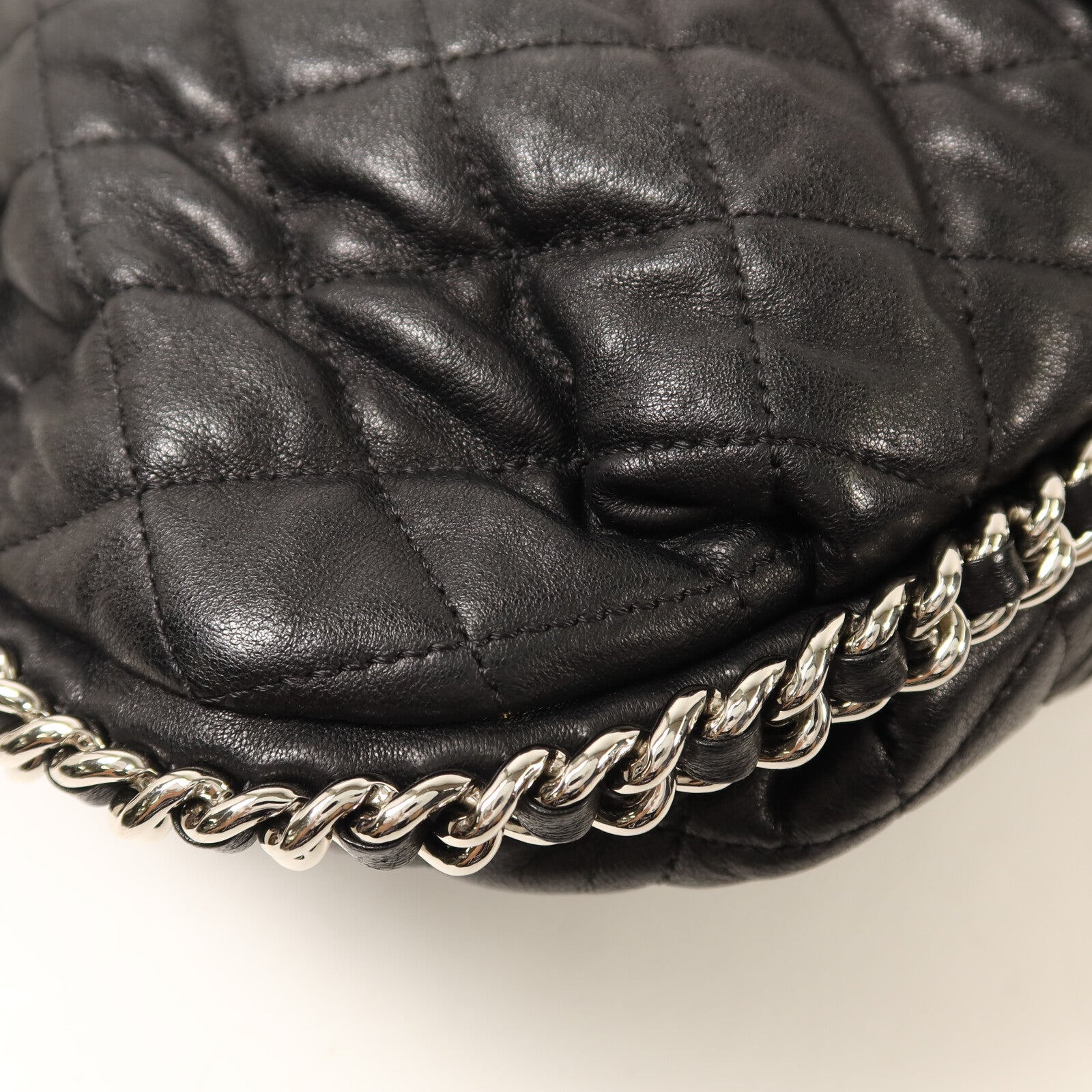 CHANEL 牛皮皮革Chain Shoulder銀扣鏈帶肩背袋
