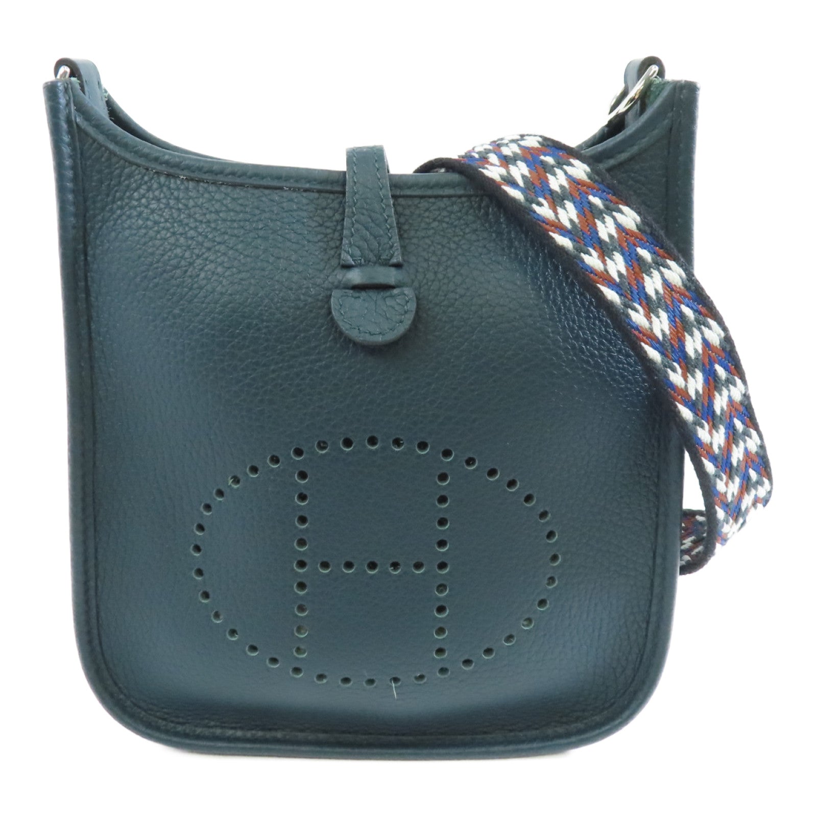 HERMES Clemence皮革Evelyne TPM銀扣肩背袋深綠色
