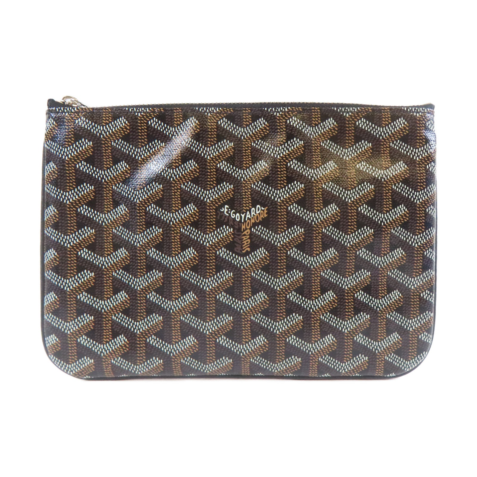 GOYARD 塗層帆布Pochette PM銀扣小袋黑色/啡色