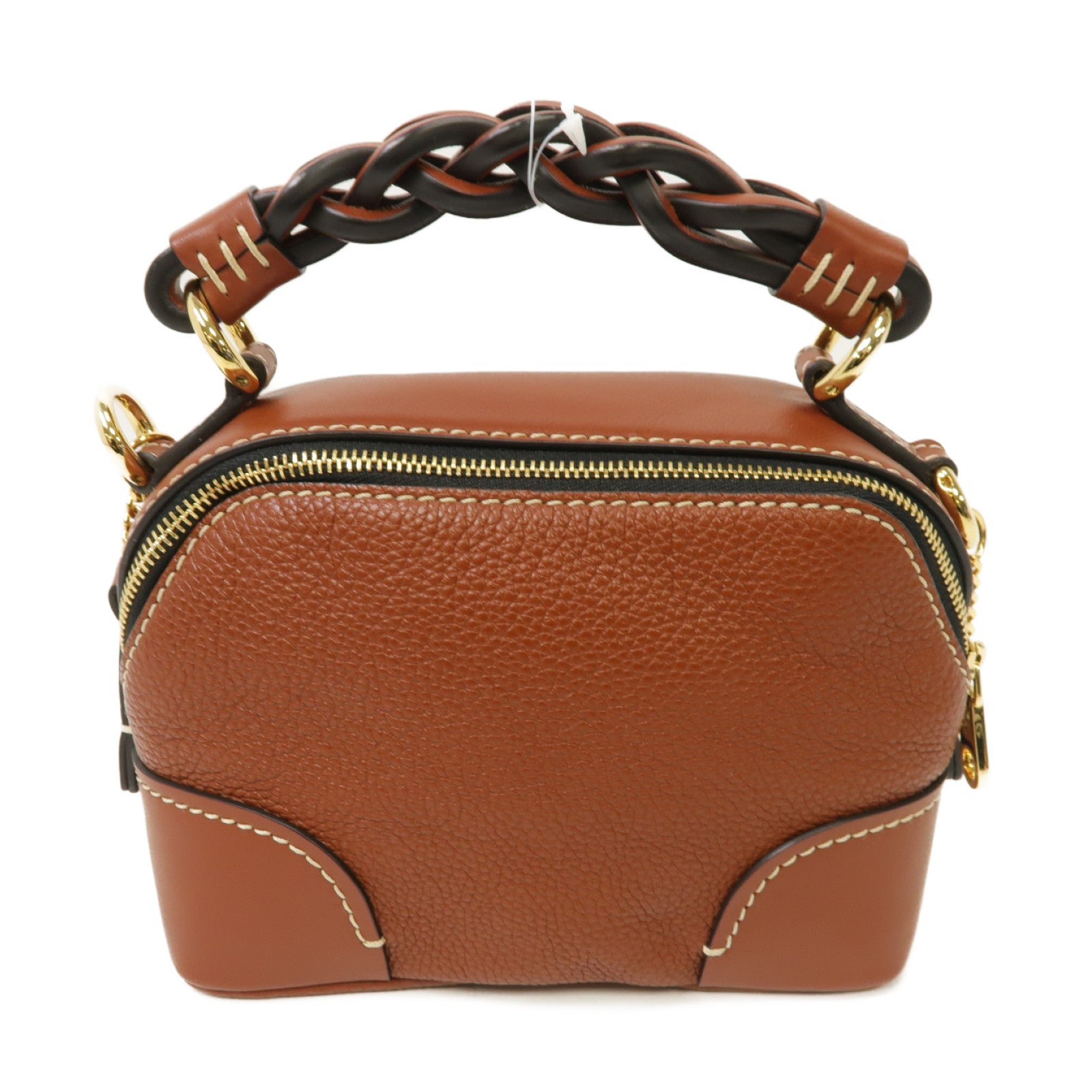 Chloe 牛皮皮革Mini Davia金扣手挽肩背兩用袋棕色