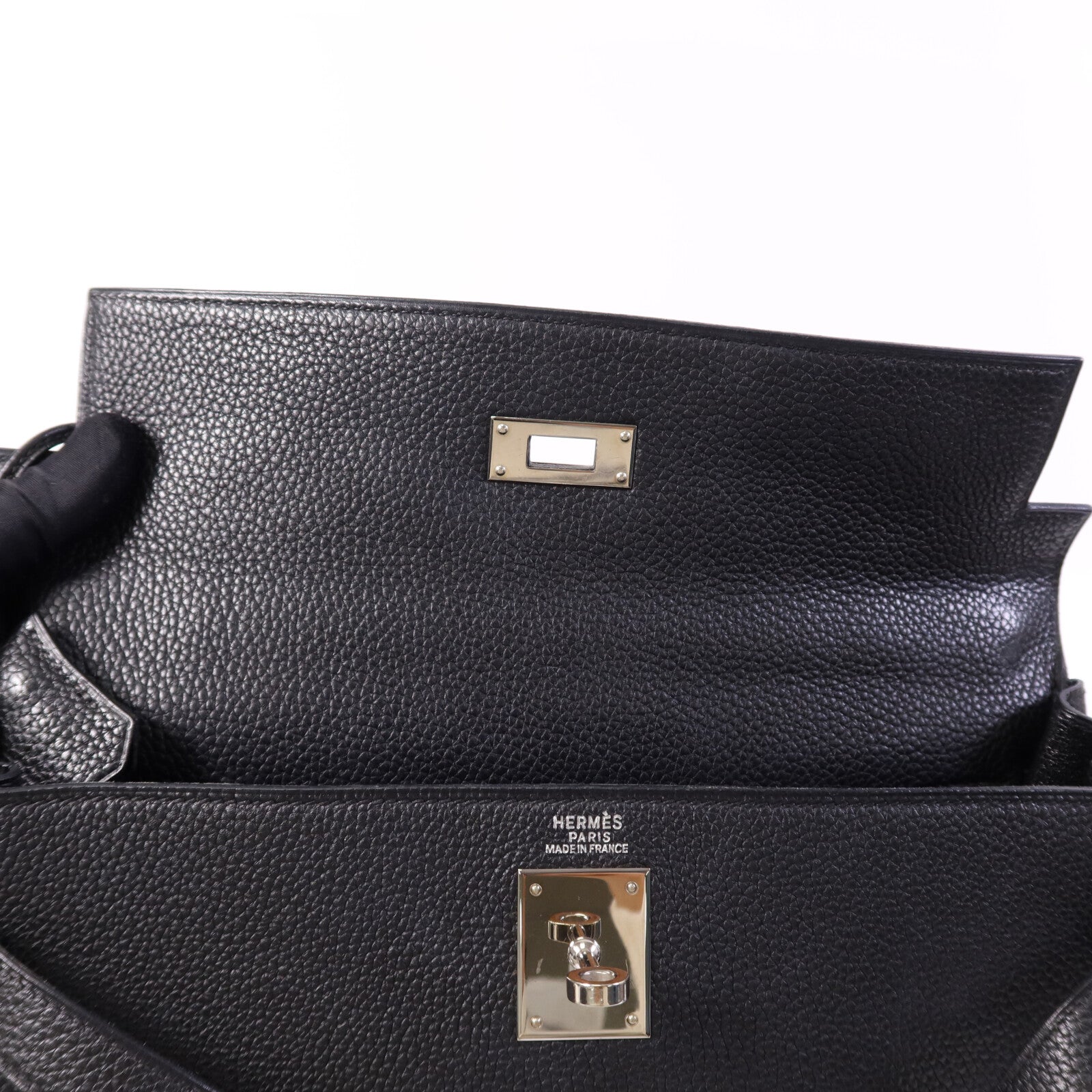 HERMES Clemence皮革Kelly 32銀扣手挽肩背兩用袋Noir