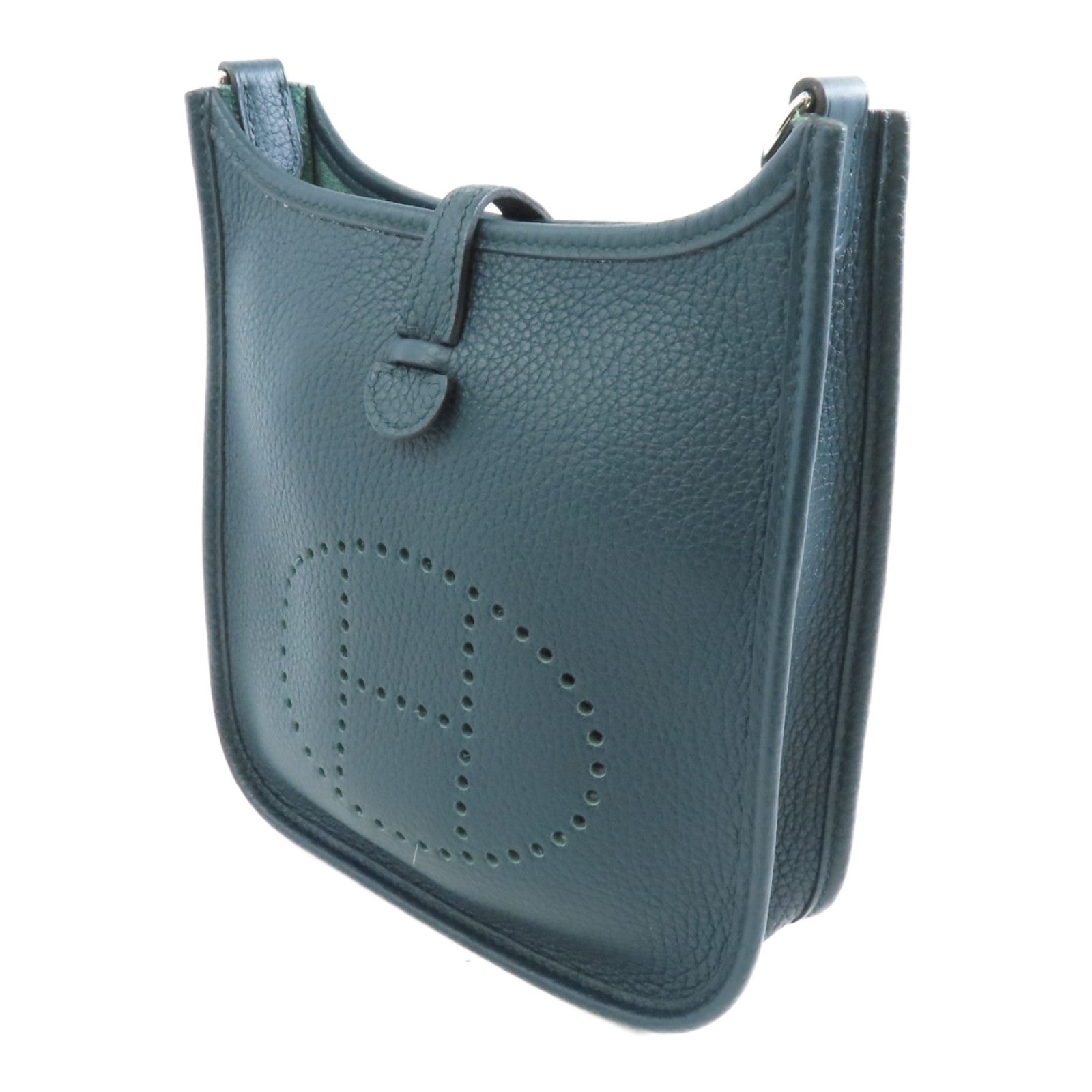 HERMES Clemence皮革Evelyne TPM銀扣肩背袋深綠色