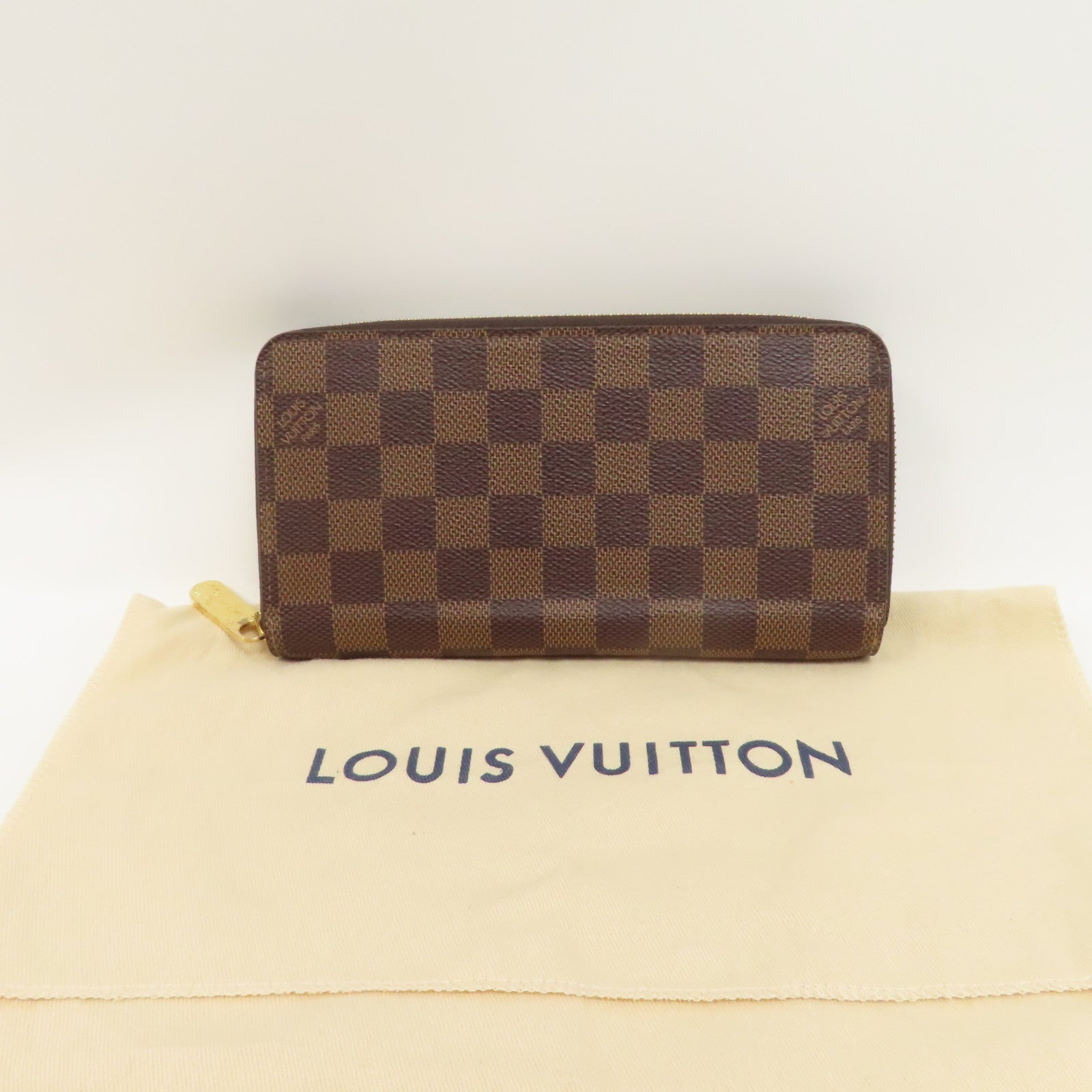 LOUIS VUITTON Damier Zipper Wallet金扣長錢包啡色