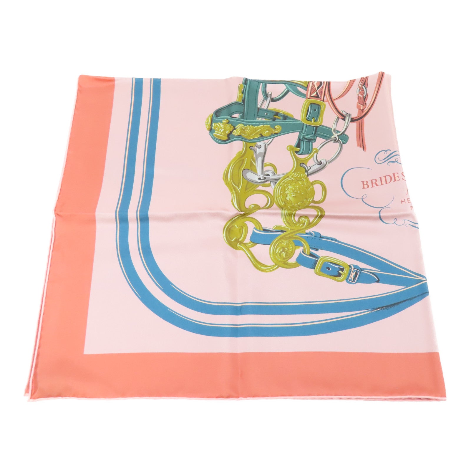 HERMES Scarf 90X90 Silk Pink Blue