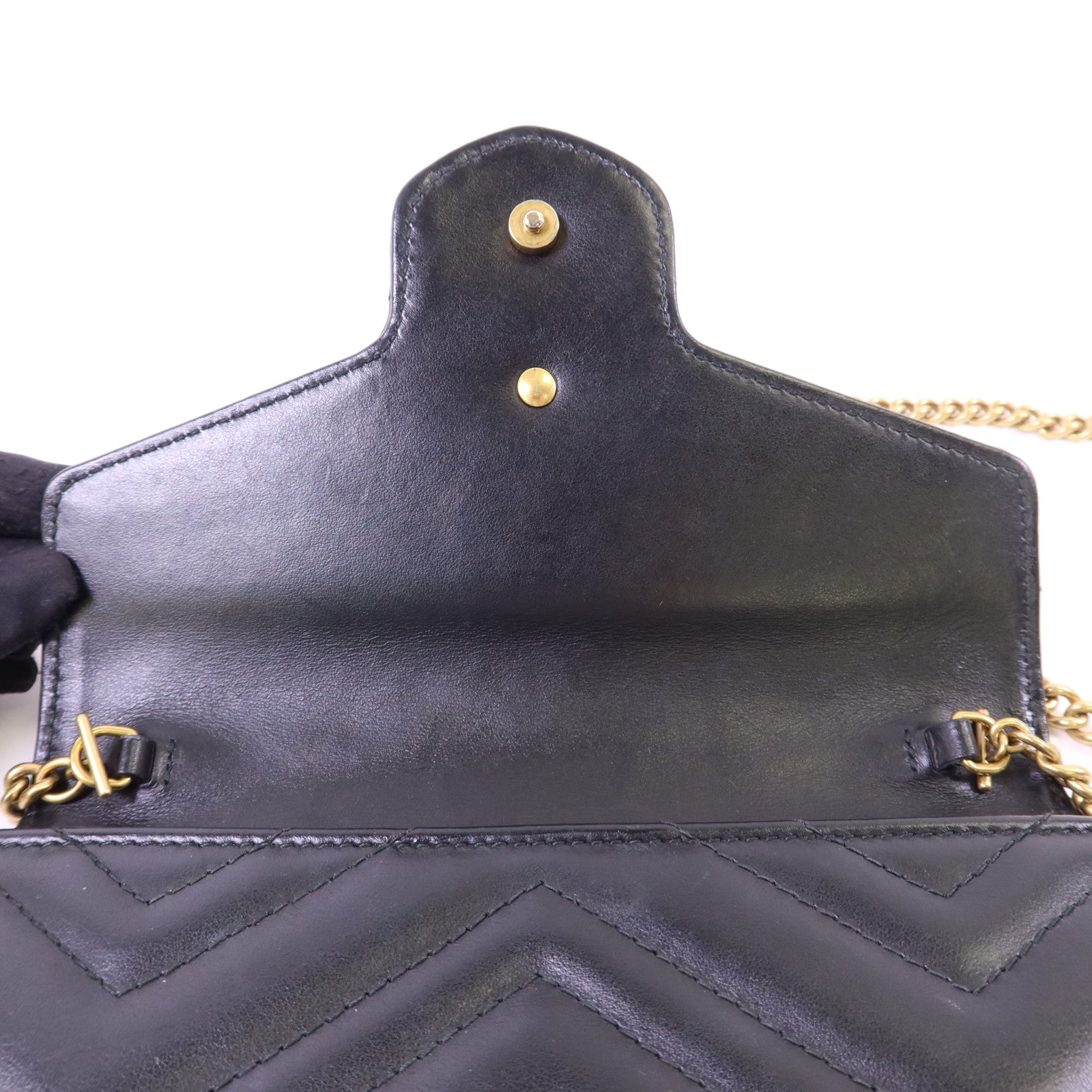 GUCCI 牛皮皮革GG Marmont金扣鏈帶肩背袋
