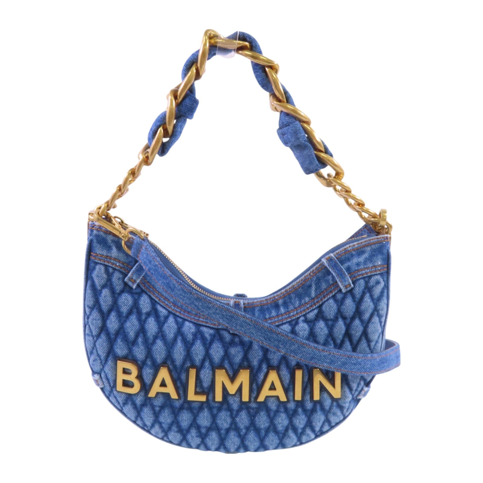 BALMAIN 牛仔布1954 Soft Moon金扣手挽肩背兩用袋