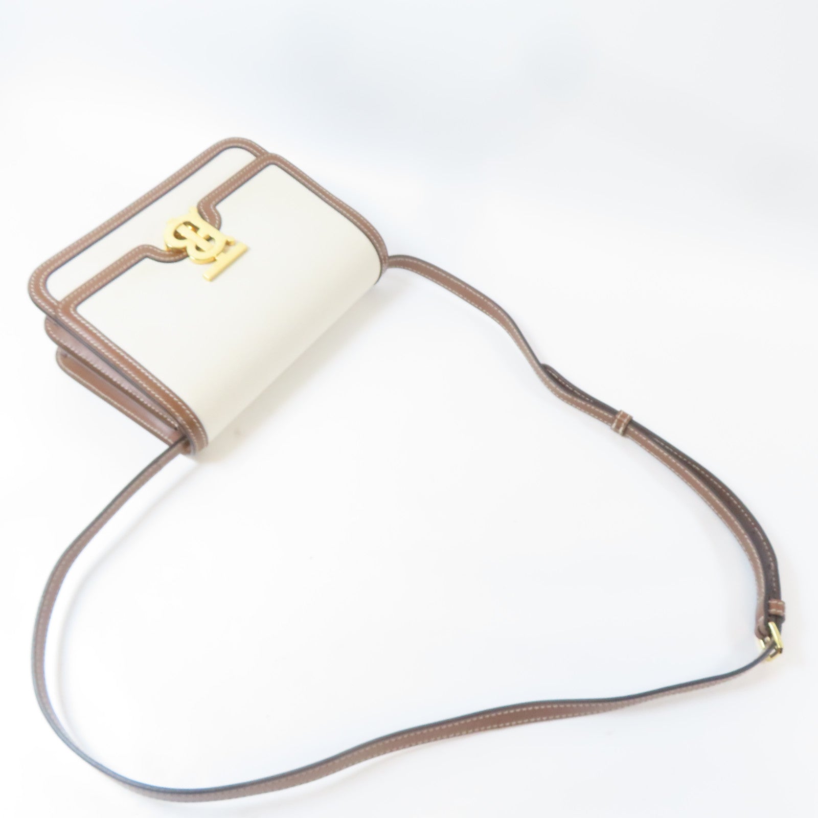 BURBERRY 帆布/牛皮皮革Shoulder Bag金扣肩背袋米色/啡色