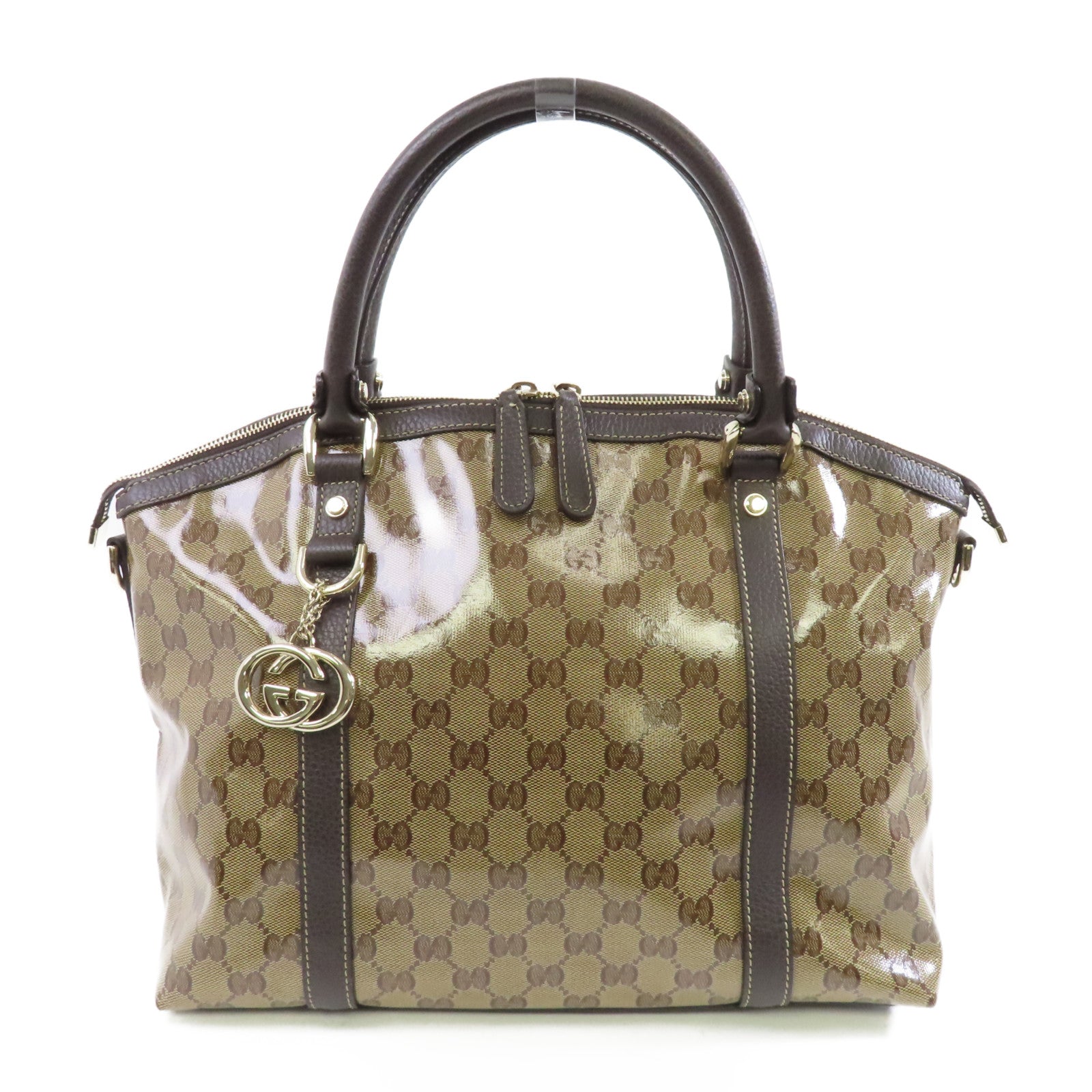 GUCCI PVC Handbag/Shoulder Bag金扣手挽袋/啡色肩背袋
