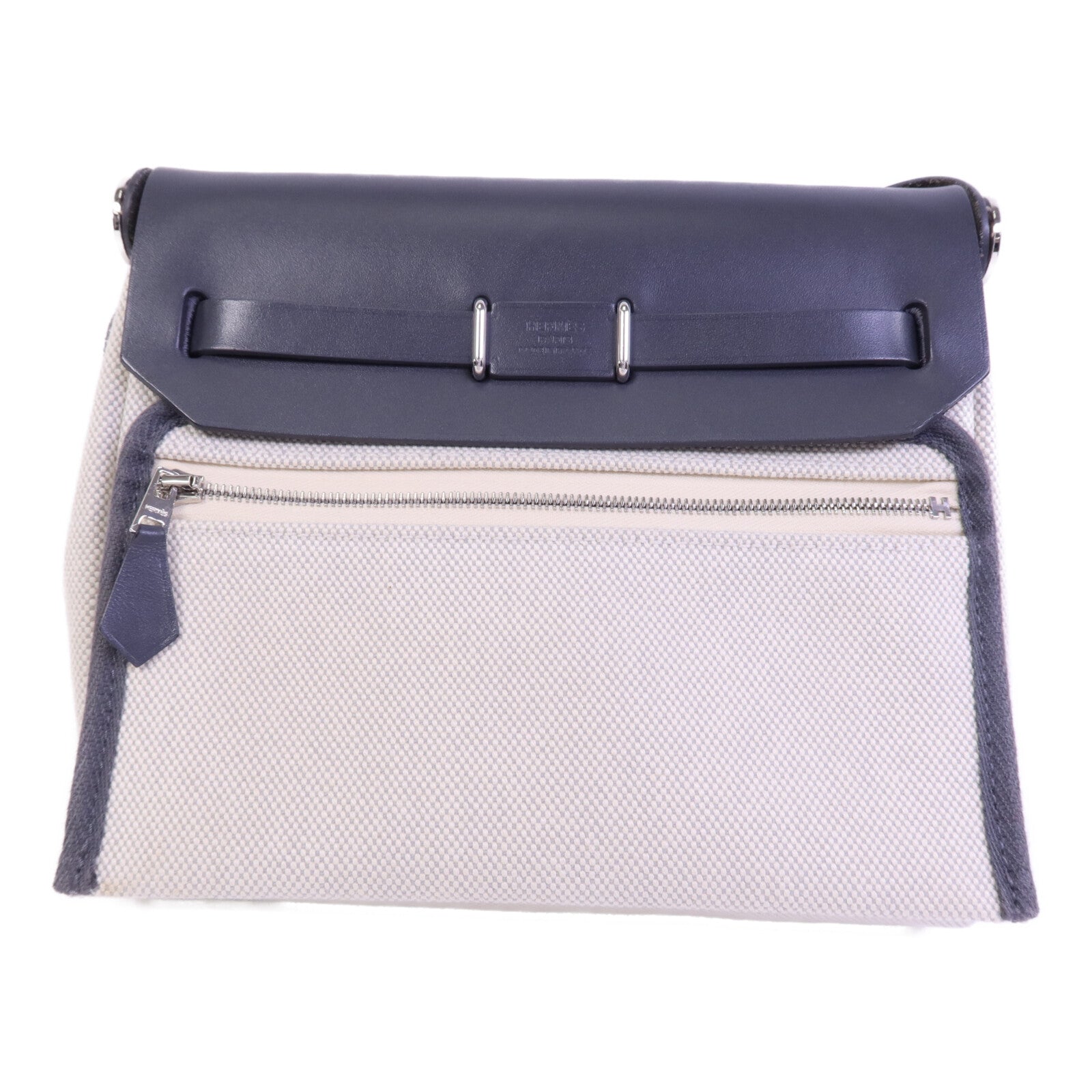 HERMES 帆布Mini Herbag銀扣肩背袋Ardoise