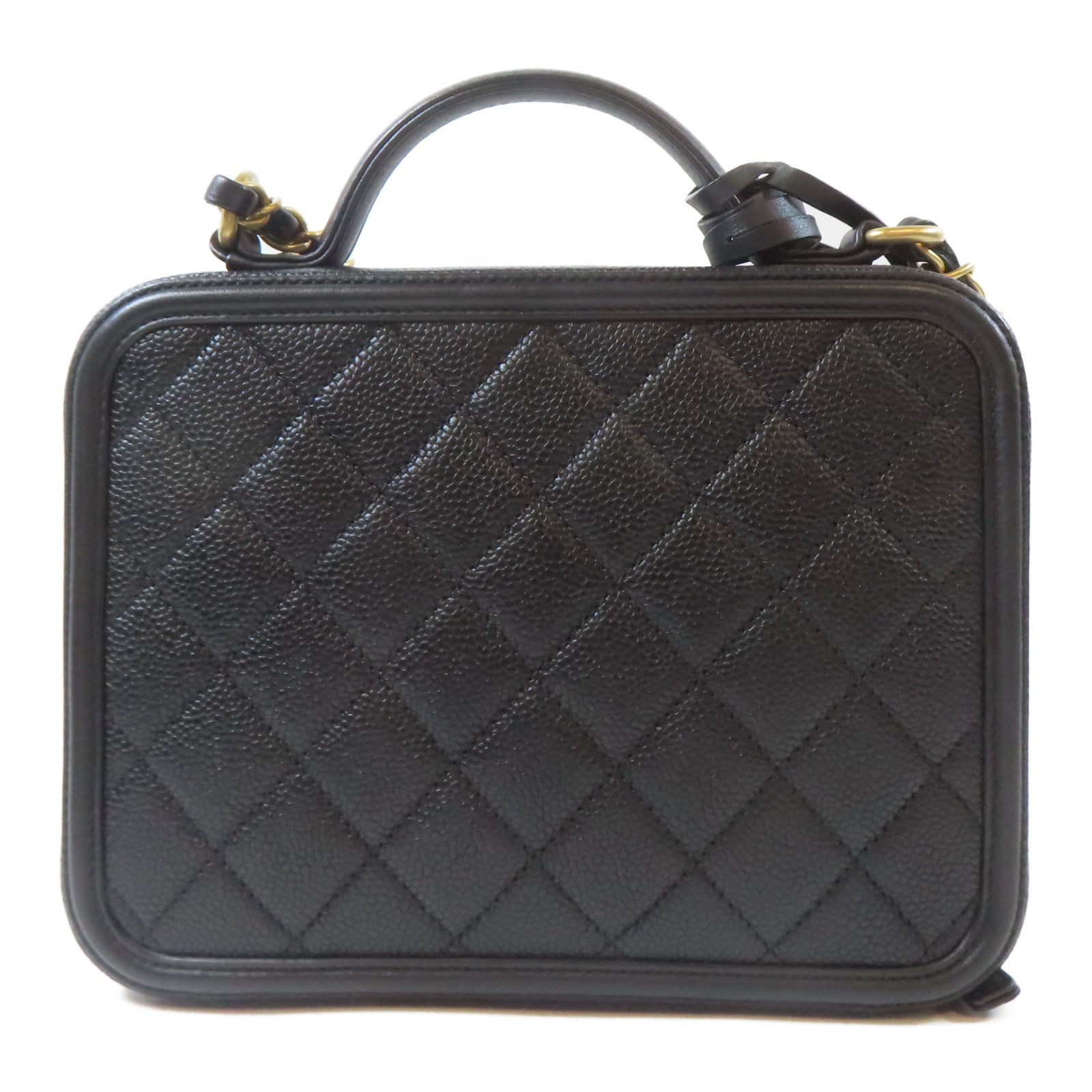 CHANEL 菱格Caviar皮革Vanity Case金扣手挽肩背兩用袋黑色