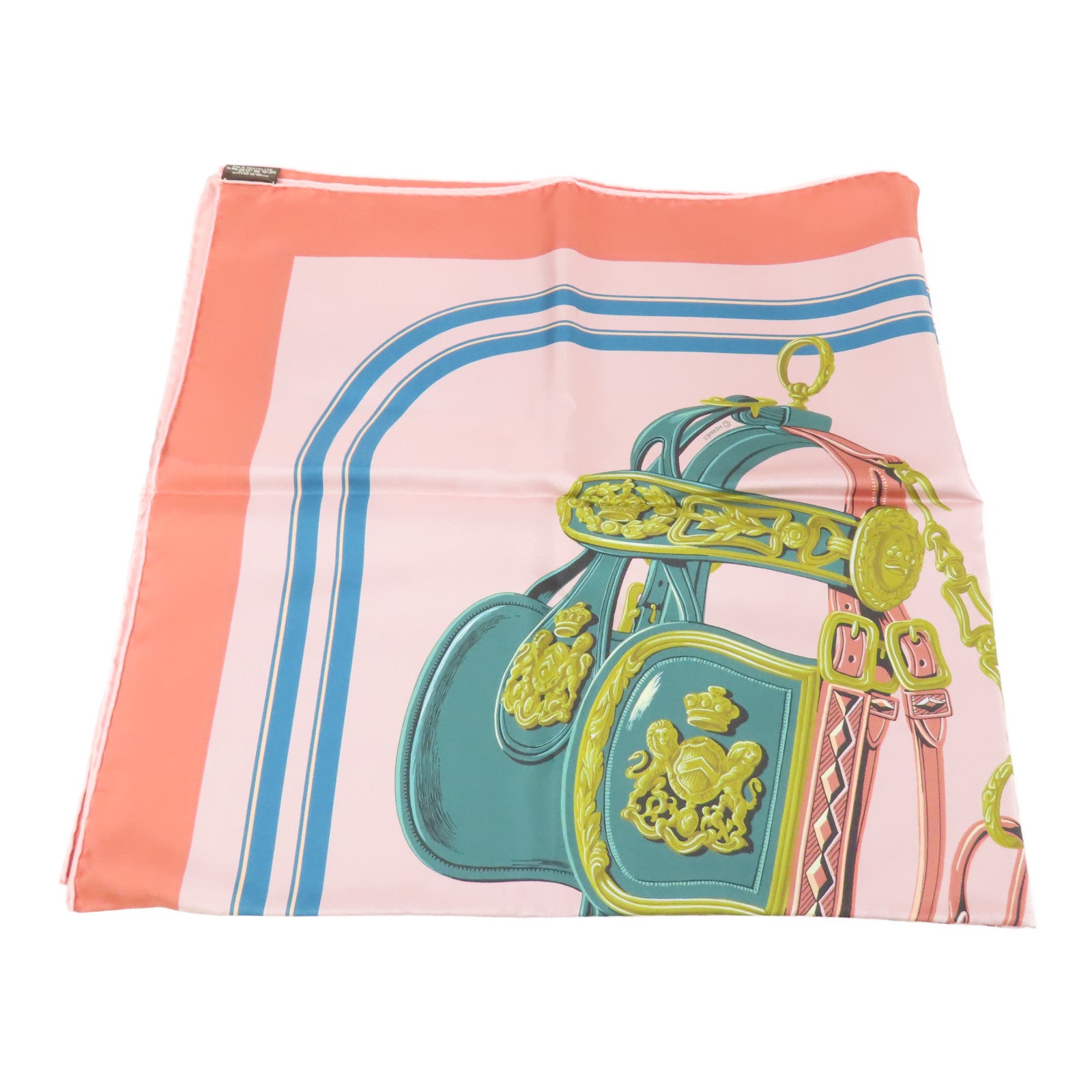 HERMES Scarf 90X90 Silk Pink Blue