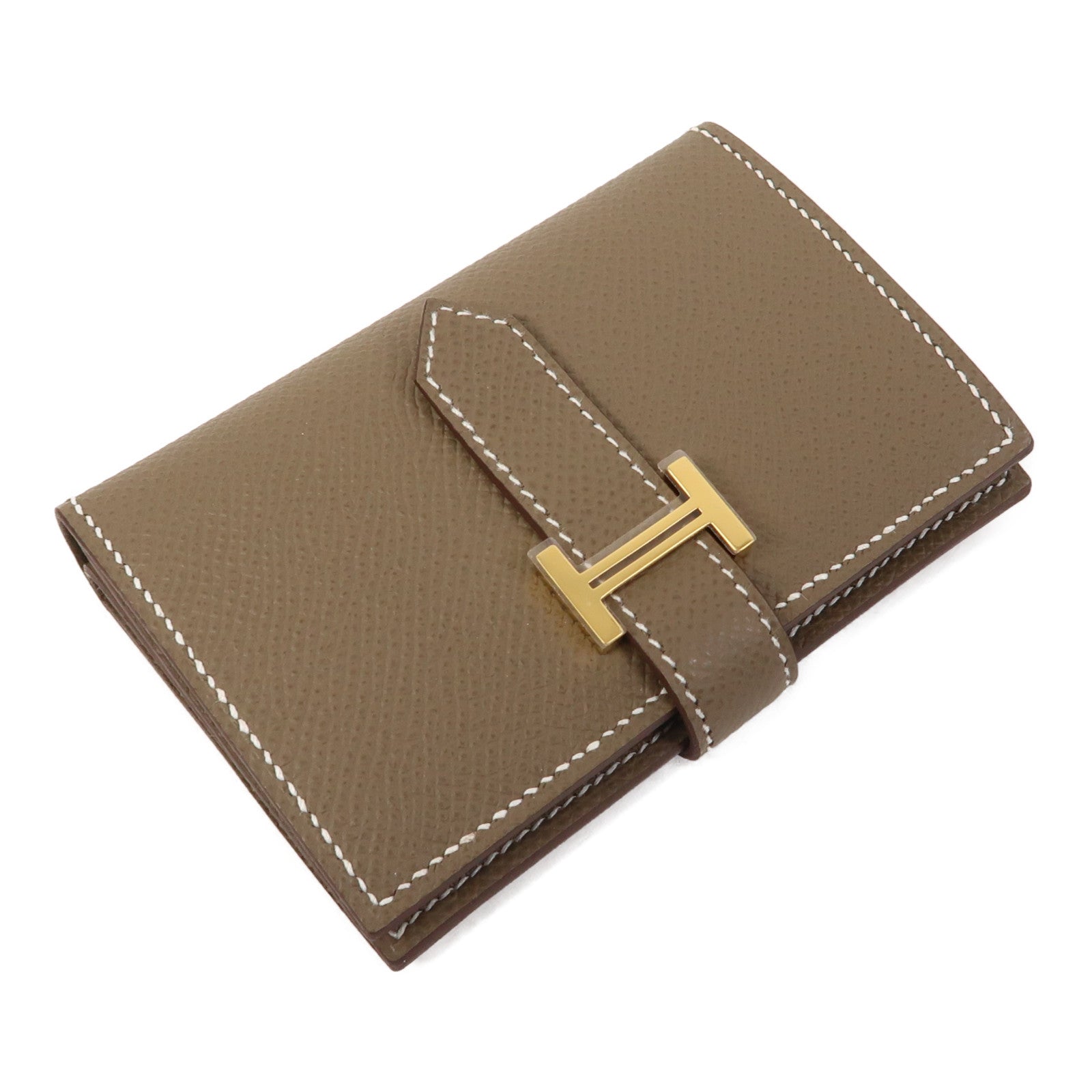 HERMES Epsom皮革Bearn Mini Wallet金扣錢包大象灰色
