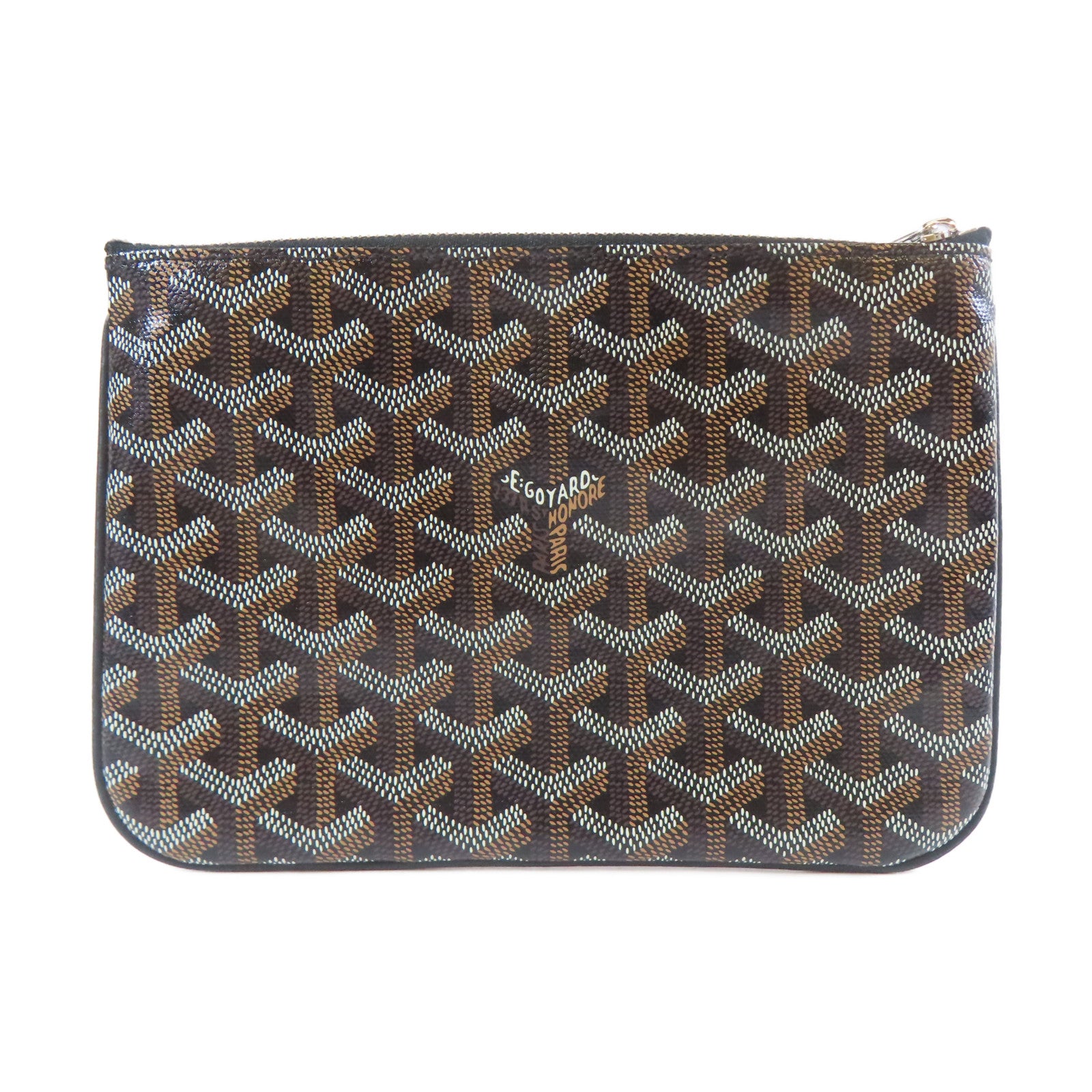 GOYARD 塗層帆布Pochette PM銀扣小袋黑色/啡色